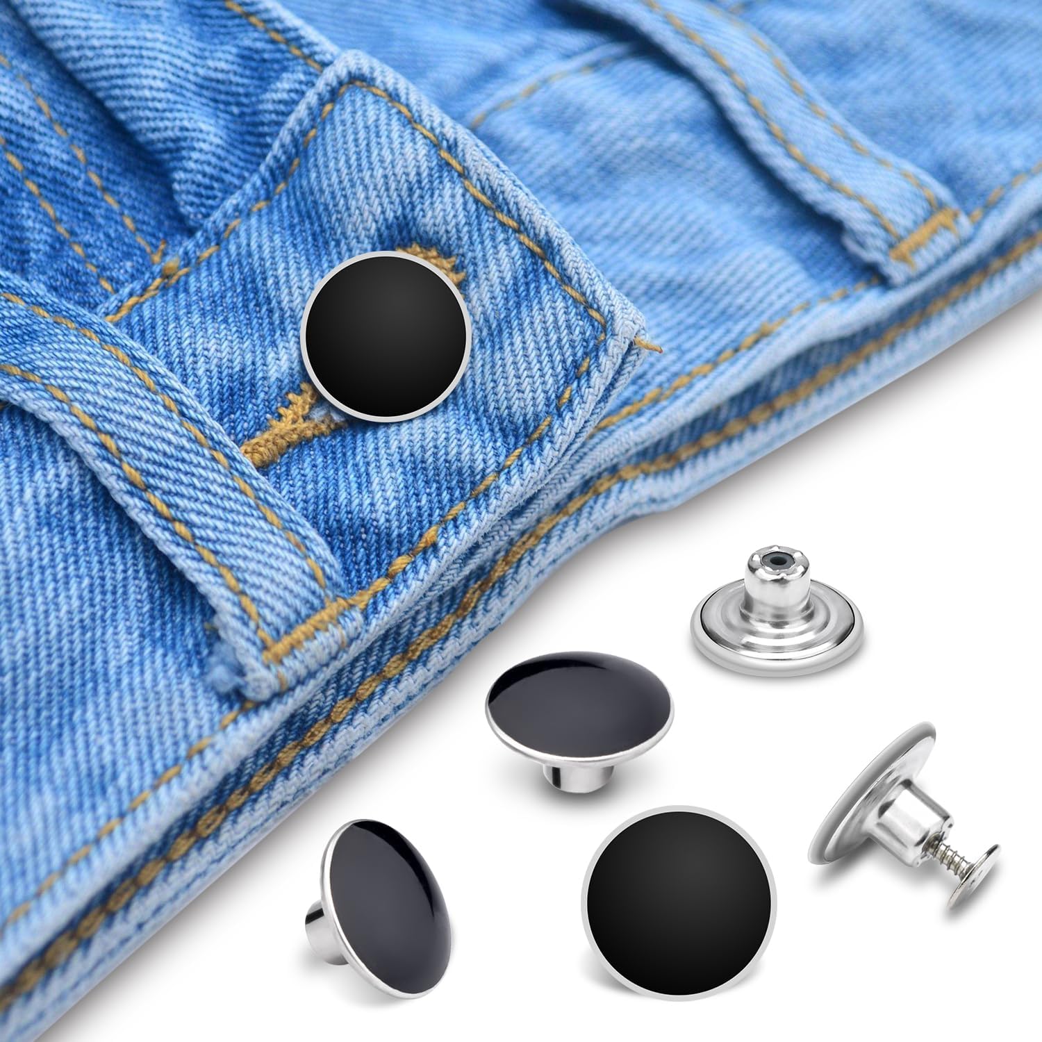 24 Pcs 17mm Jeans Button Replacement, Metal Buttons for Jeans No-Sew Nailess Removable Button for Jacket Coat, Loose Jeans, Pants DIY Sewing Replacement (Black)