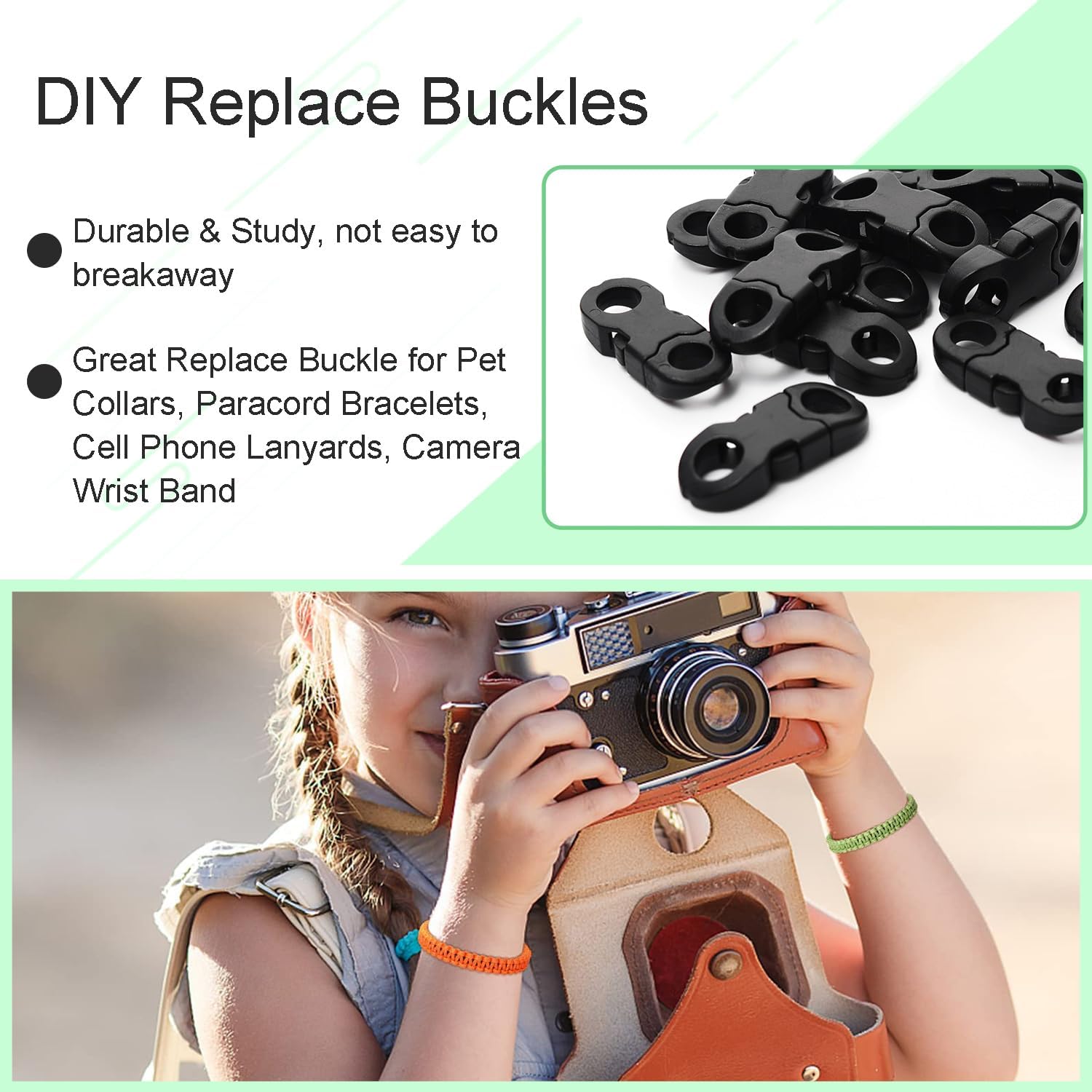 CooBigo 25 Pack Mini Breakaway Buckles, 6mm Side Release Plastic Buckle for Paracord Bracelet Clasp, Paracord Anklet, Braided Necklace, Cameras Strap Rings Accessories
