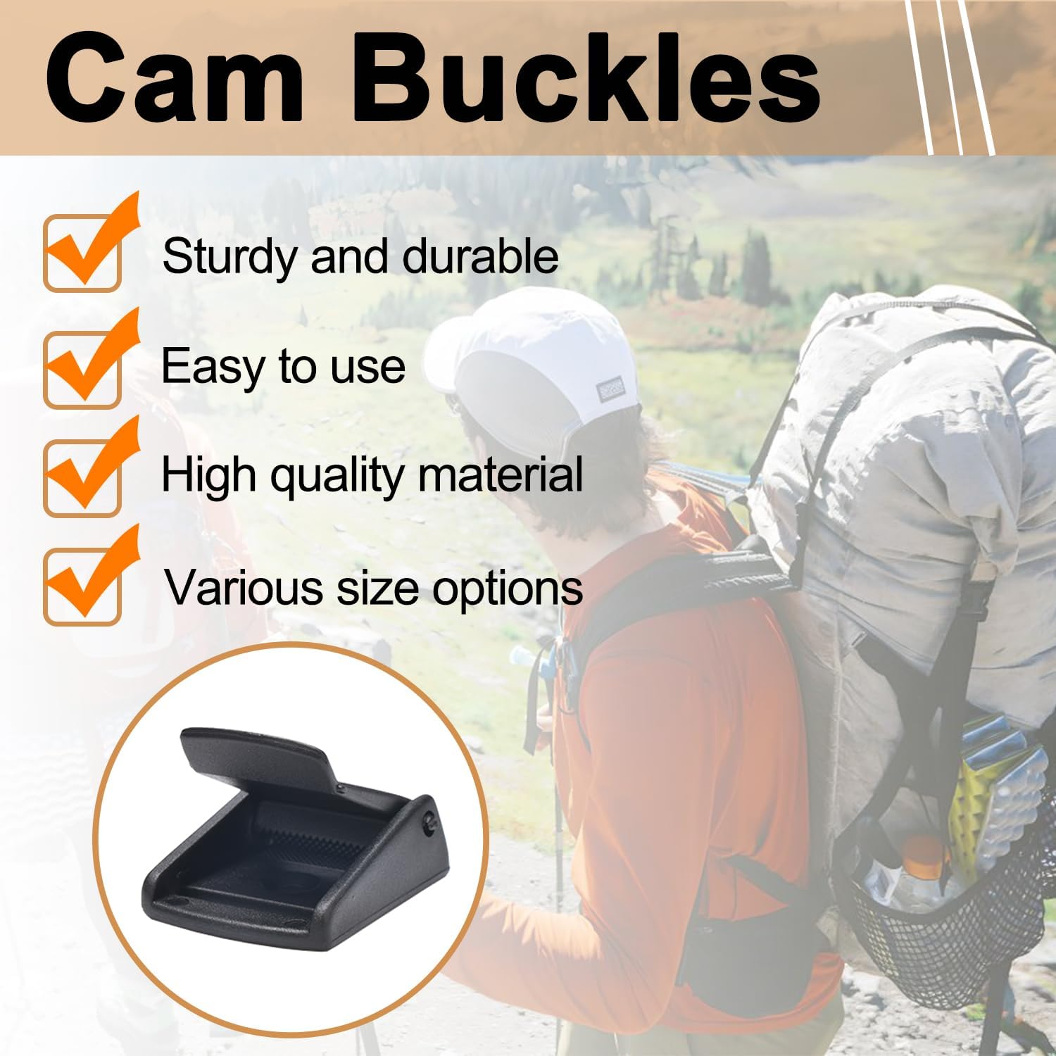 CooBigo 10Pack 1 Inch Black Cam Buckles, Plastic Toggle Buckle Clip for Pet Chest Vest, Car Roof Bag, Backpack Luggage Straps, Belt DIY Craft Accessories (25.5mm)