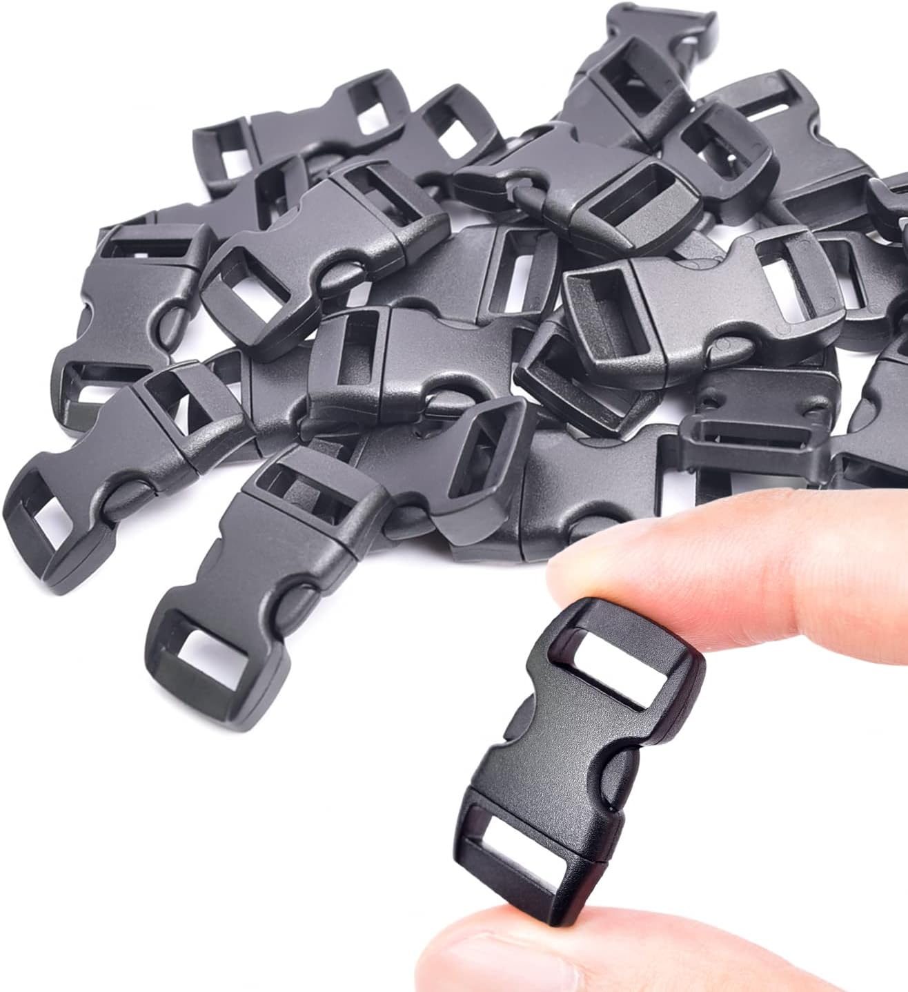 CooBigo 100 Pack 3/8 Inch Curved Contoured Paracord Bracelet Clips Plastic Quick Side Release Buckles for Paracord Bracelets Clasps Masks Dog Collar Straps Accessories