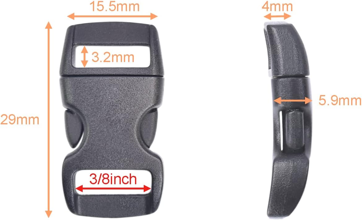 CooBigo 100 Pack 3/8 Inch Curved Contoured Paracord Bracelet Clips Plastic Quick Side Release Buckles for Paracord Bracelets Clasps Masks Dog Collar Straps Accessories