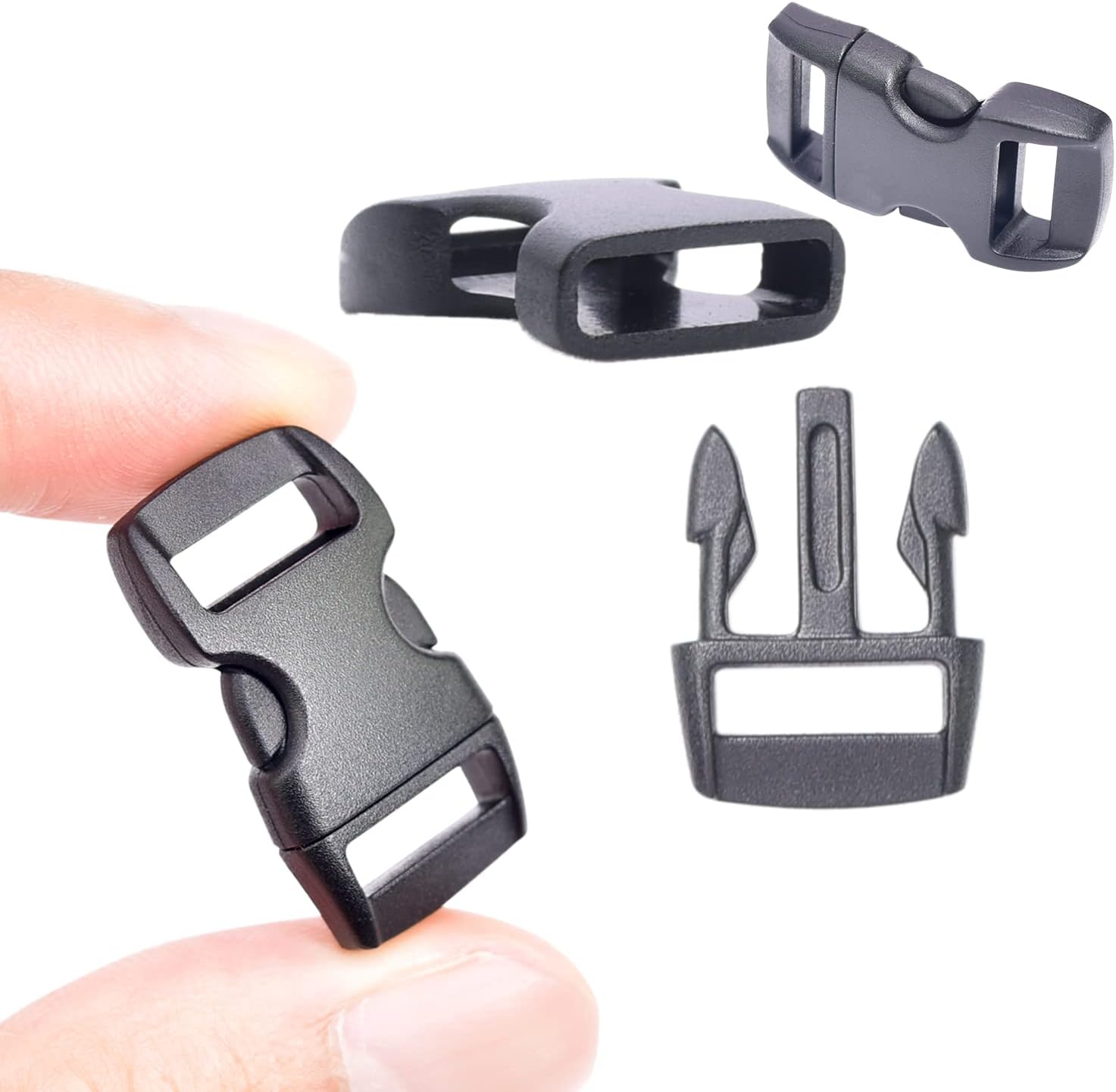 CooBigo 100 Pack 3/8 Inch Curved Contoured Paracord Bracelet Clips Plastic Quick Side Release Buckles for Paracord Bracelets Clasps Masks Dog Collar Straps Accessories