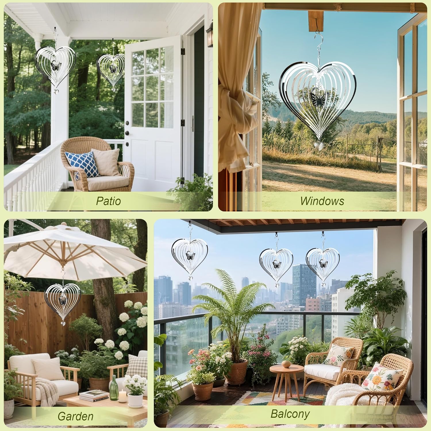 HOOSUN Metal Wind Spinners Outdoor for Yard and Garden Decor,Reflective Bird Deterrents for Outside Windows Patio Porch,Stainless Steel 3D Hanging Heart Butterfly Wind Spinners Gifts for Mom Women