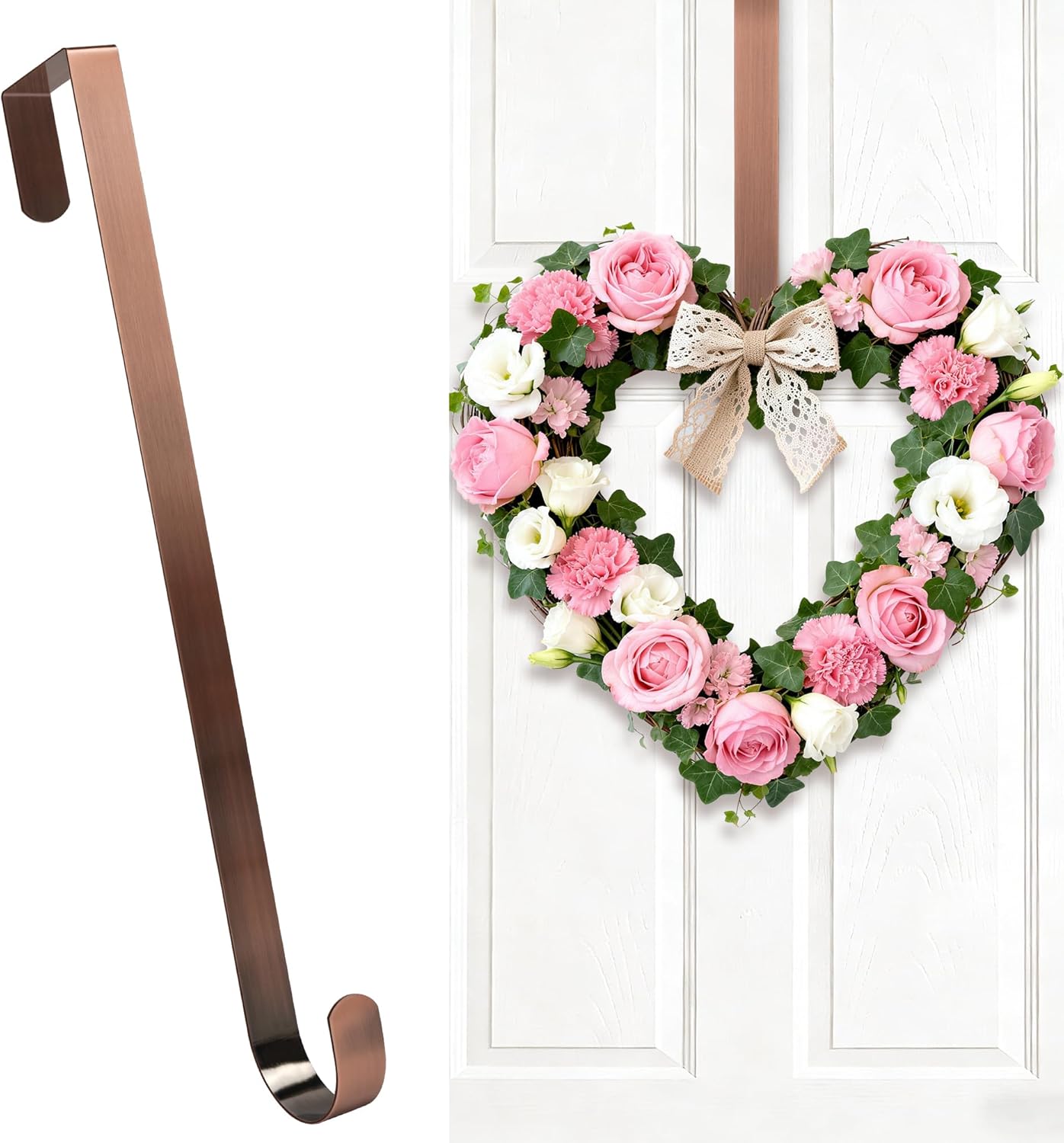 Valentines Wreath Hangers for Front Door,Valentines Day Decorations,12" Wreath Hook Holder,Over The Door Hooks Hanger,Metal Garland Hangers Hook for Patriotic Spring Wreath Porch Spring Decor