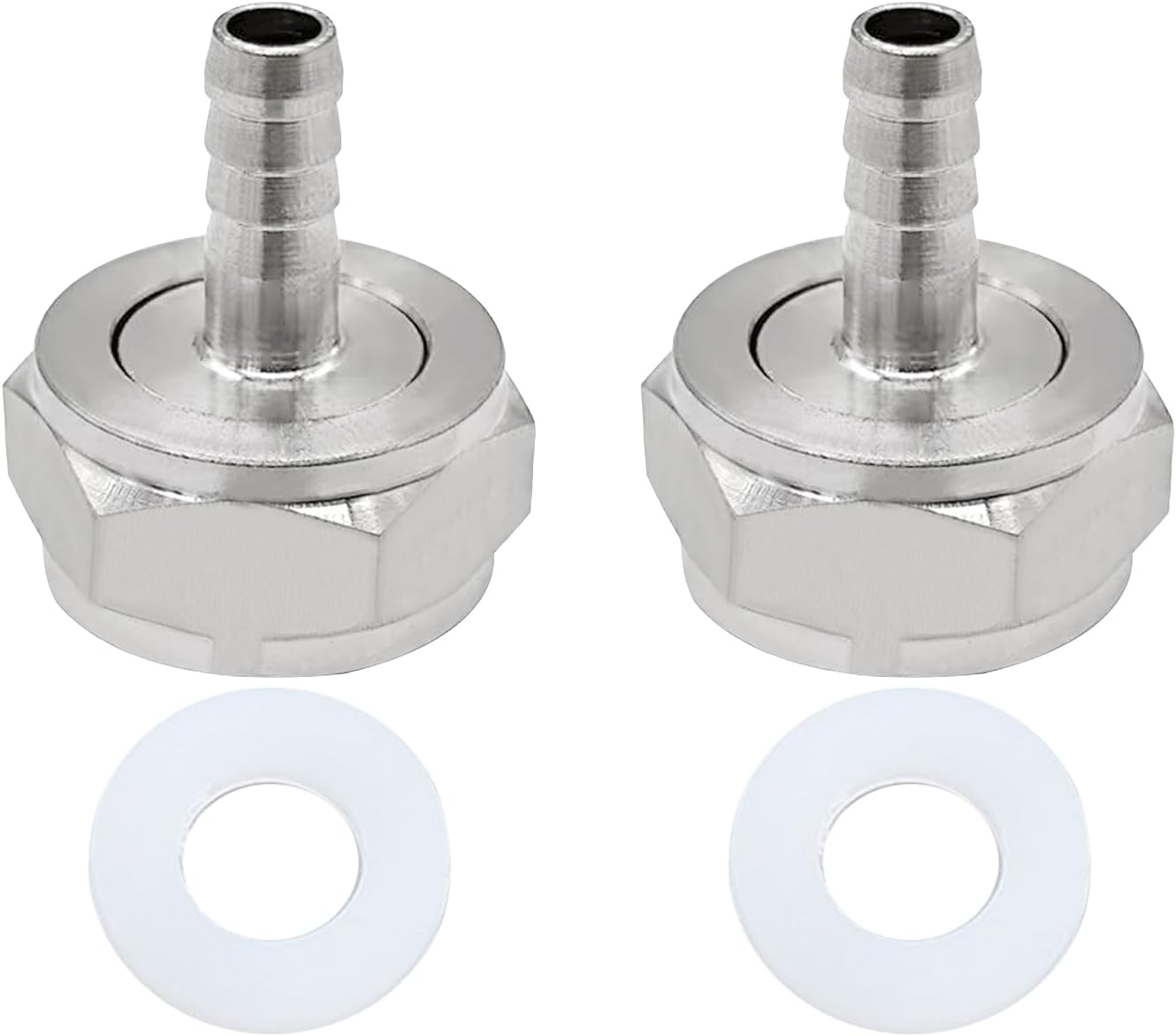 Keg Coupler Barb Connector, 5/16'' Barb x G5/8 Thread Stainless Steel 304 Beer Kegerator Sankey Couplers Hex Nut Beer Line Tailpiece Nipple Fitting with Sealing Gasket Washer(2 Pack)