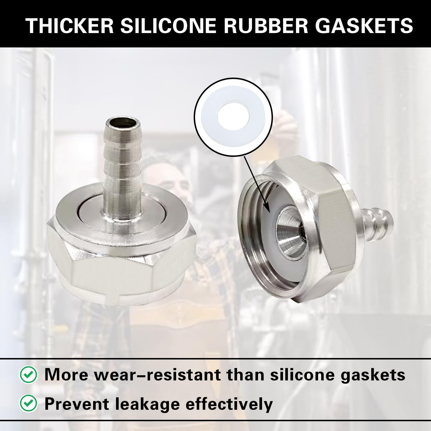 Keg Coupler Barb Connector, 5/16'' Barb x G5/8 Thread Stainless Steel 304 Beer Kegerator Sankey Couplers Hex Nut Beer Line Tailpiece Nipple Fitting with Sealing Gasket Washer(2 Pack)