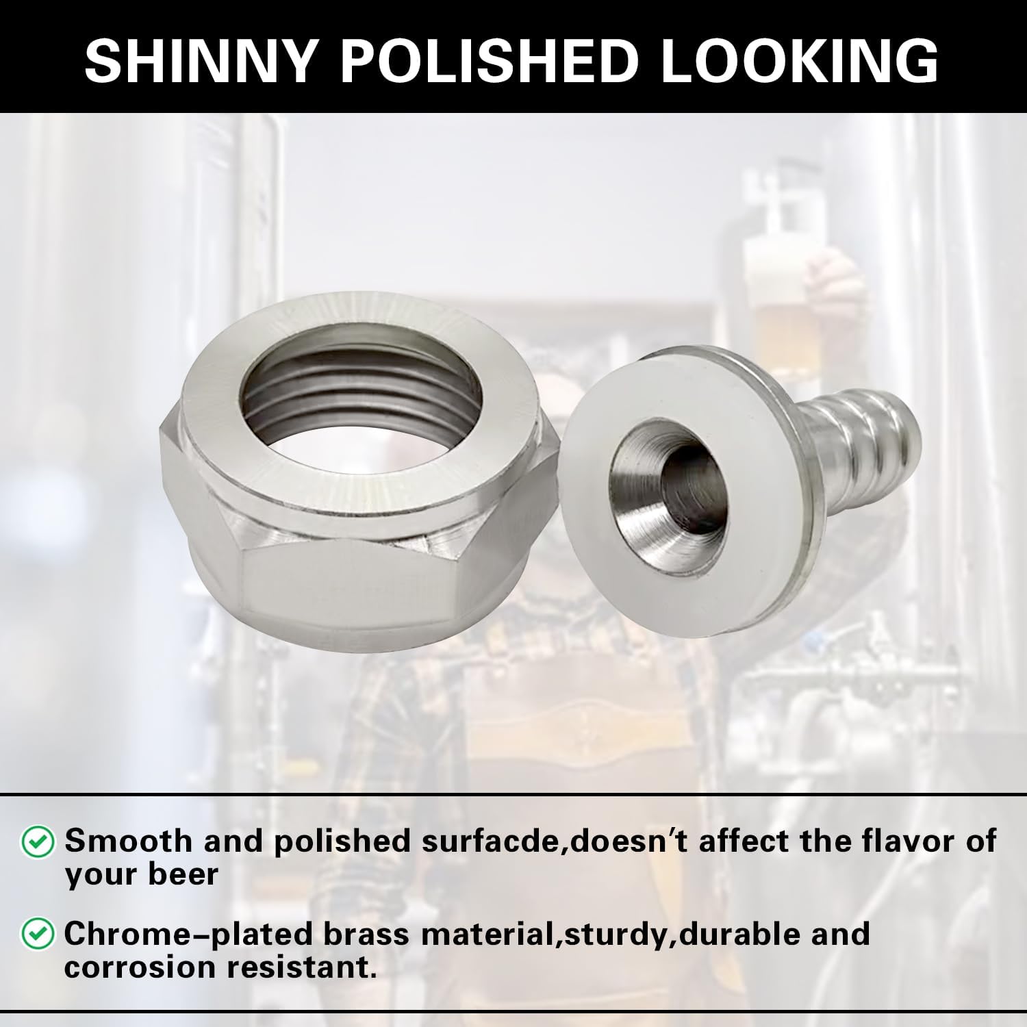 Keg Coupler Barb Connector, 5/16'' Barb x G5/8 Thread Stainless Steel 304 Beer Kegerator Sankey Couplers Hex Nut Beer Line Tailpiece Nipple Fitting with Sealing Gasket Washer(2 Pack)