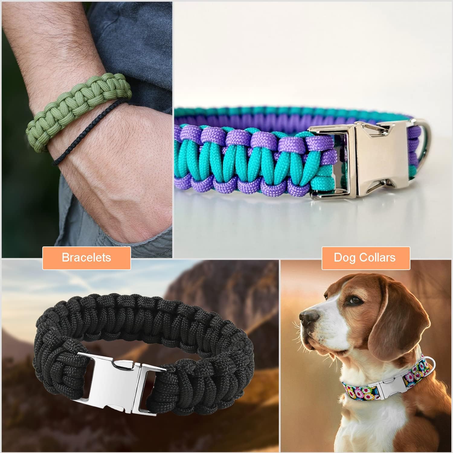 CooBigo Metal Side Release Buckle Webbing Buckle Paracord Bracelet Clasps for Leather Strap Dog Collars Harness Belt