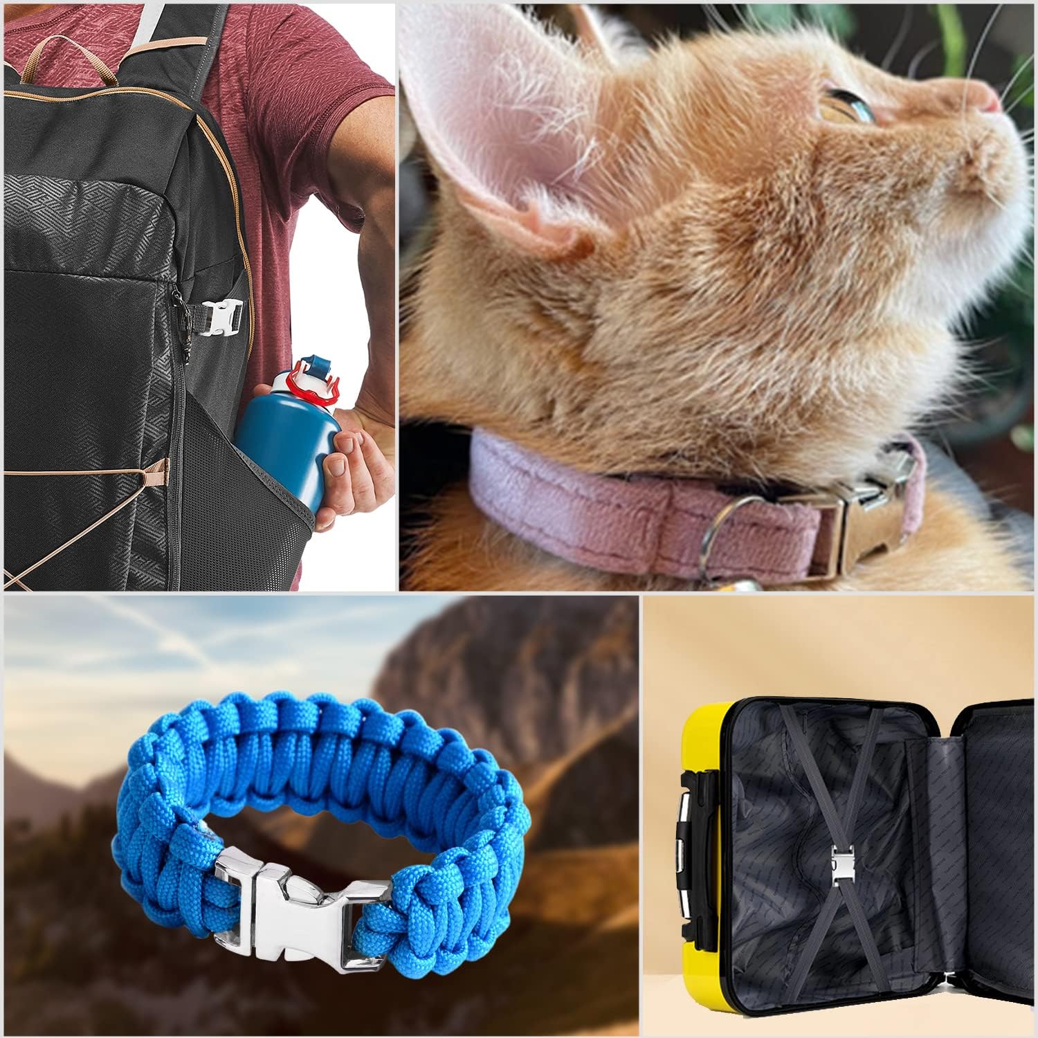 CooBigo Metal Side Release Buckle Webbing Buckle Paracord Bracelet Clasps for Leather Strap Dog Collars Harness Belt