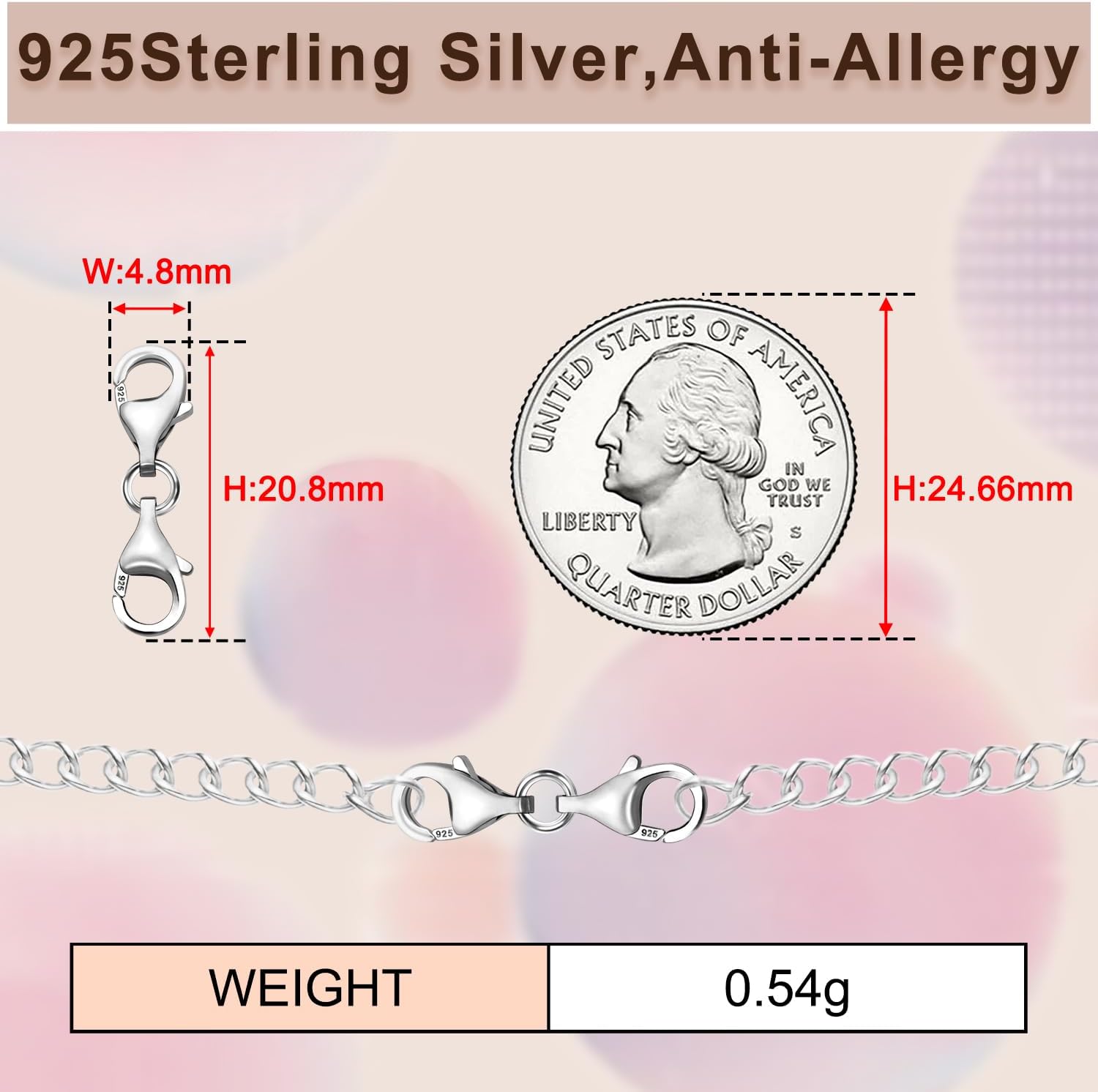925 Sterling Silver Necklace Extenders for Women, Double End Lobster Claw Clasp, 9mm Lobster Clasp and Closures for Making Jewelry Chain, Necklace & Bracelet Clips (Silver)