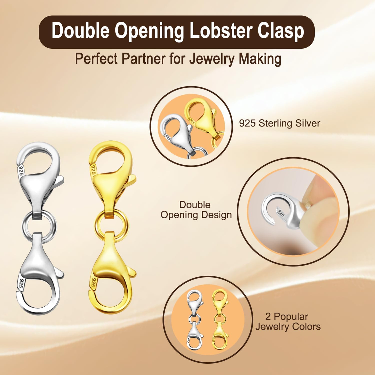 925 Sterling Silver Necklace Extenders for Women, Double End Lobster Claw Clasp, 9mm Lobster Clasp and Closures for Making Jewelry Chain, Necklace & Bracelet Clips (Silver)