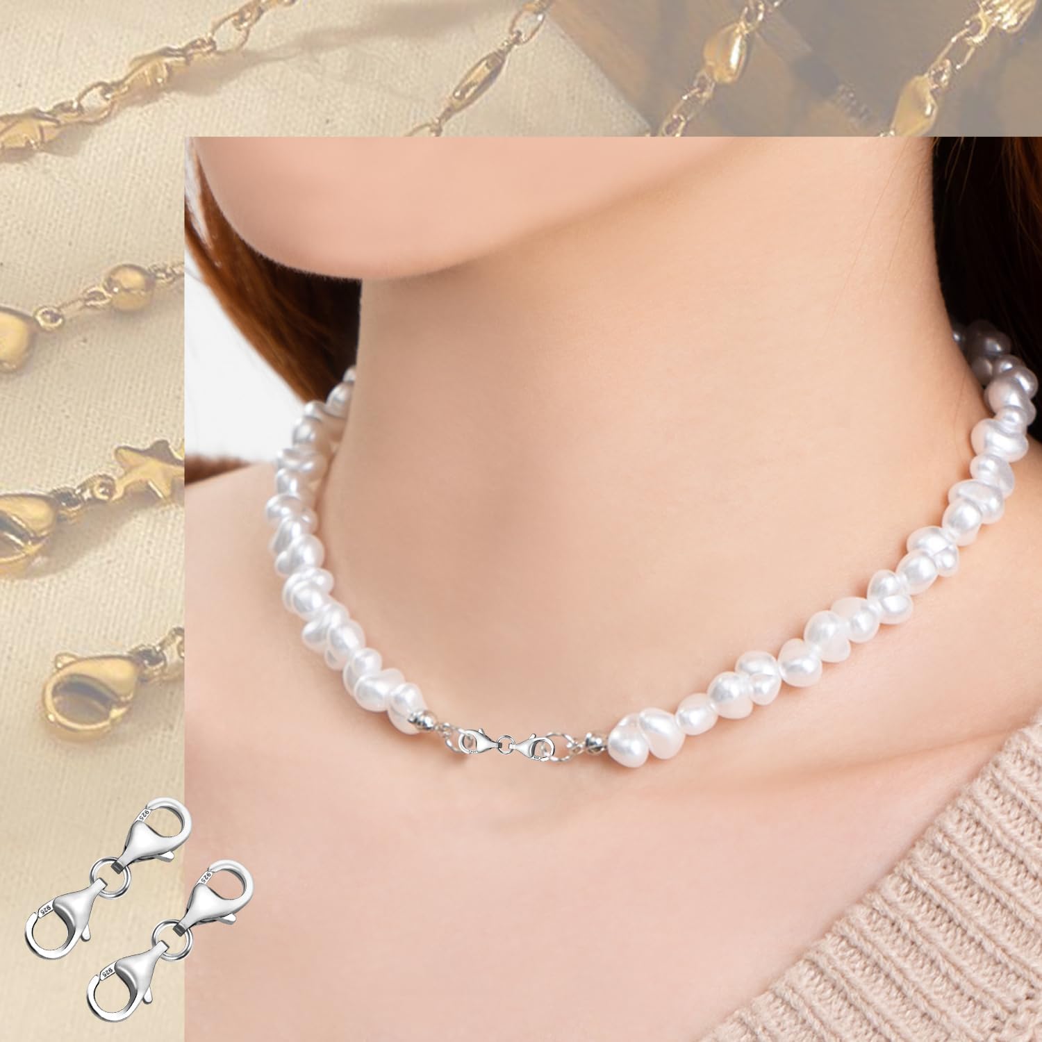 925 Sterling Silver Necklace Extenders for Women, Double End Lobster Claw Clasp, 9mm Lobster Clasp and Closures for Making Jewelry Chain, Necklace & Bracelet Clips (Silver)