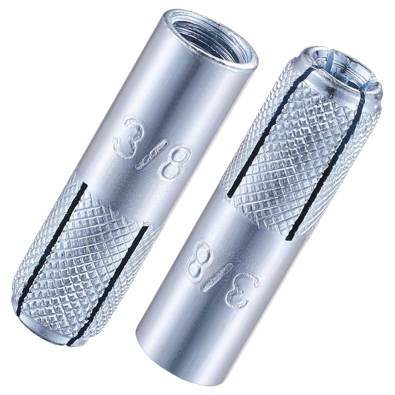 (20 pcs) 3/8"-16 Premium Zinc Plated Carbon Steel Drop in Anchors Assortment, Knurled Drop-in-Anchor for Solid Concrete, Internal Forced Expansion Screw Bolts