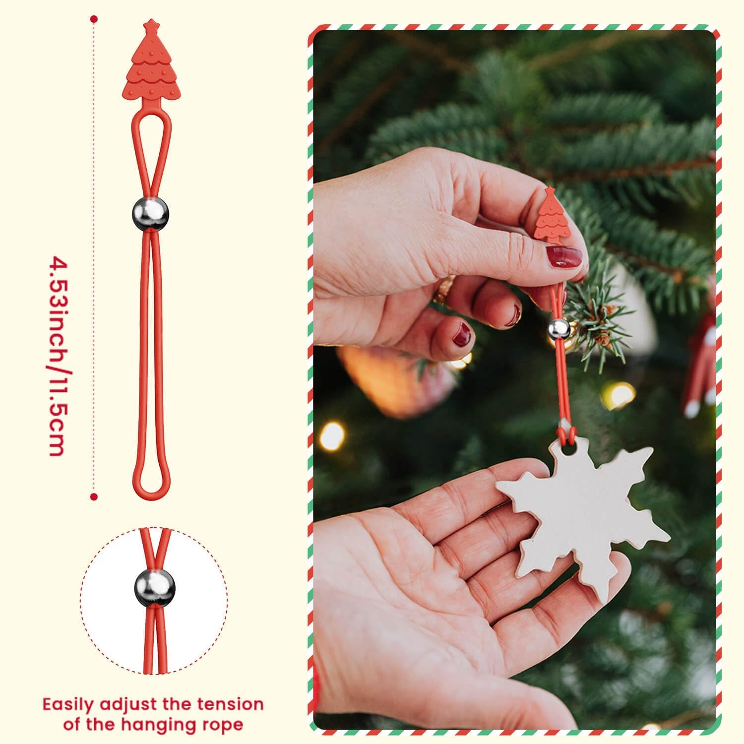 Christmas Ornament Hooks Green Tree Hanger - 20 PCS Reable Silicone Clips, Cable Ties, Cord Organizers for Holiday Decorations Storage, Elastic Stretchable