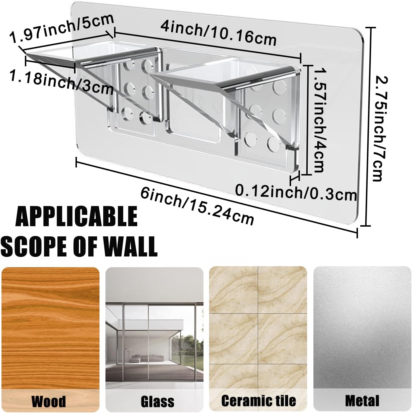 6-Pack Heavy-Duty Adhesive Shelf Brackets, Large Size Double Row Brackets, No-Drill Wall Mount Pegs,Shelf Support Pegs for Kitchen Cabinets, Bookshelves, and Closets