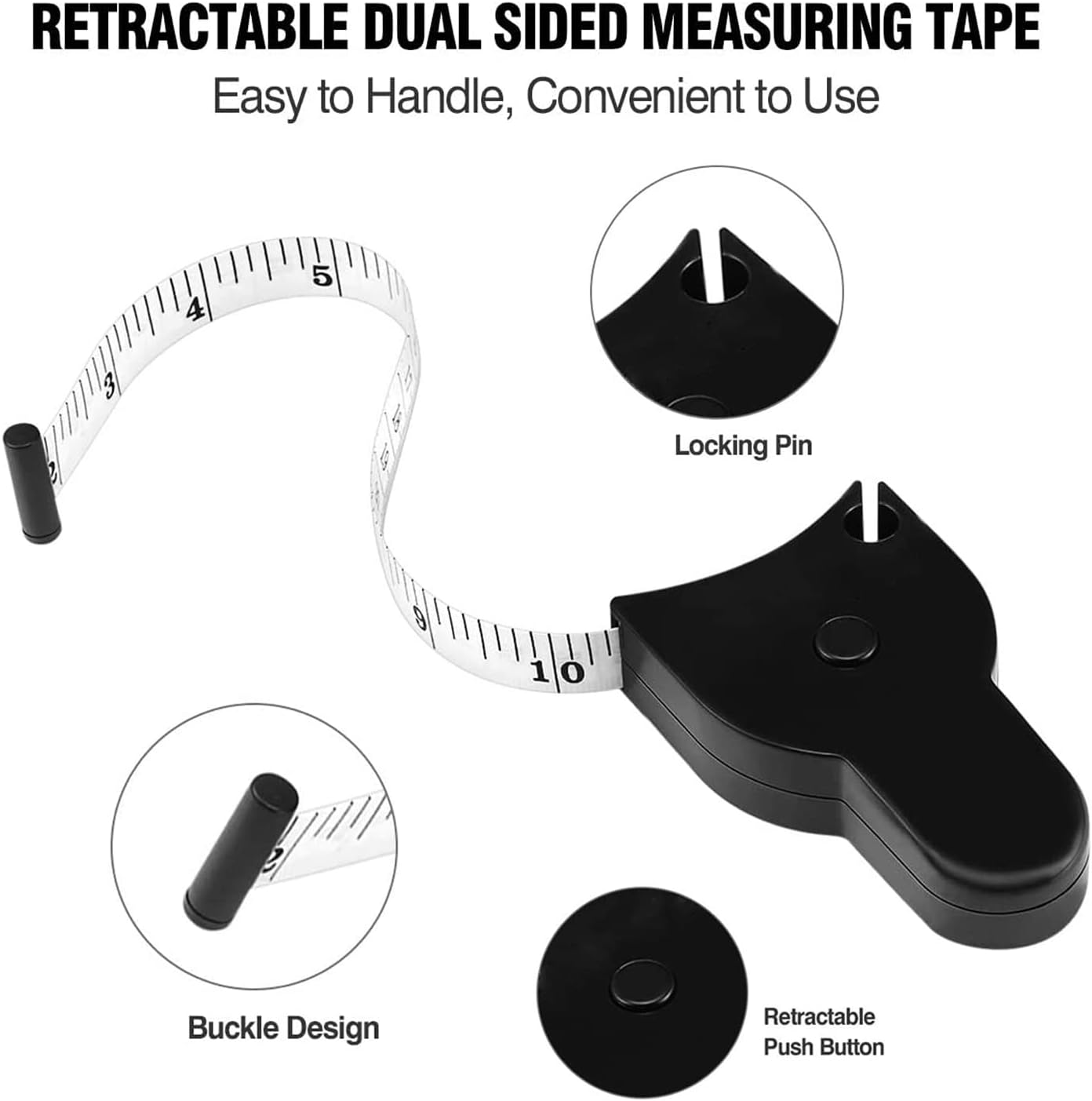 Automatic Telescopic Tape Measure, Body Measure Tape 60 inch (150cm), Self-Tightening Retractable Measuring Tape for Body Accurate Way to Track Weight Loss Mcle Gain by One Hand, 3 Piece