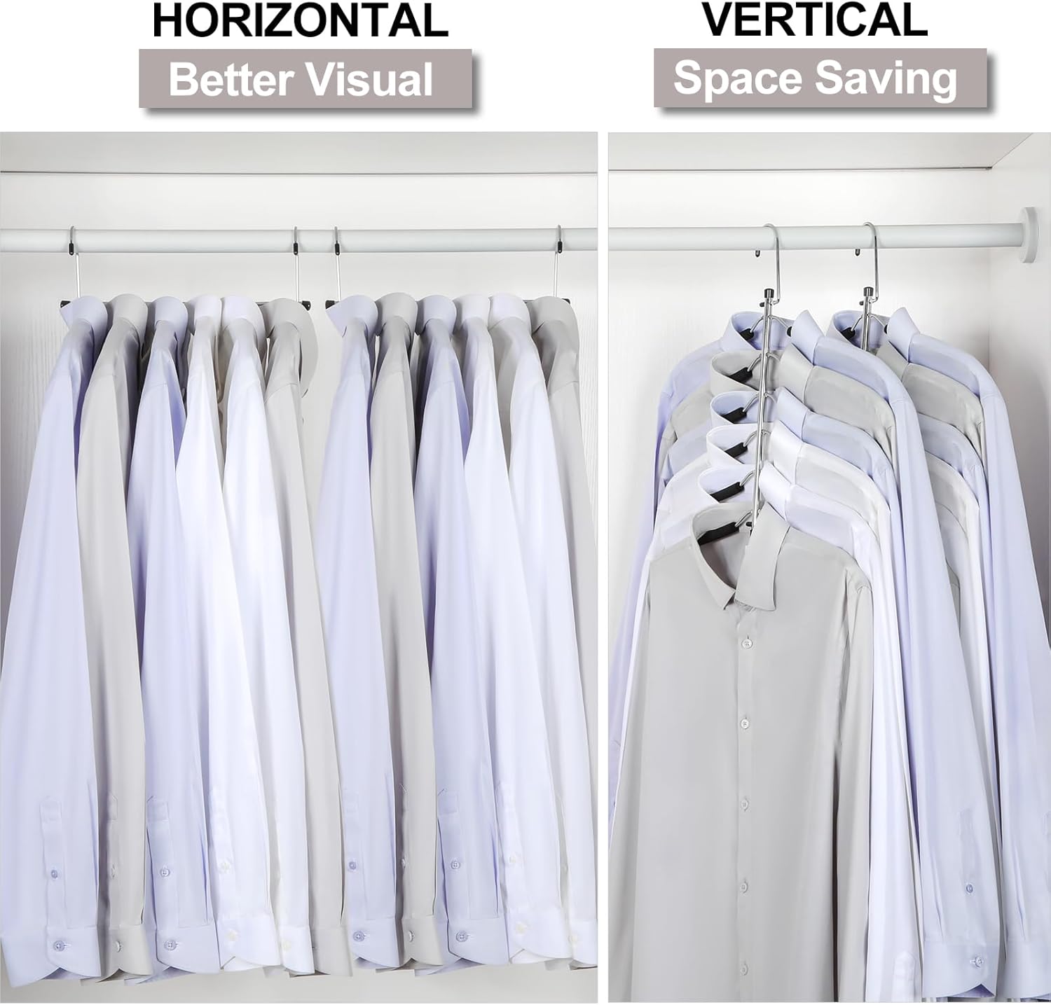 TOPIA HANGER Clothes Hanger Space Saving, 6 Tier Shirt Coat Hangers Space Saving No Bump Shoulder Hangers with No Slip Foam Padded Hangers Closet Organizers and Storage for Men and Women 2 Pack-CT64B