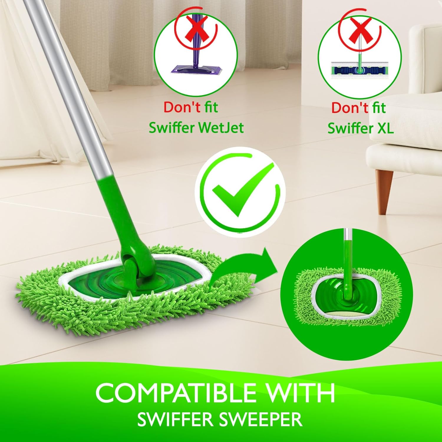 Reusable Microfiber Mop Pads Compatible with Swiffer Sweeper- 4 Pack & 2 Pack Dry & Wet XL Pads (Mop is not Included)