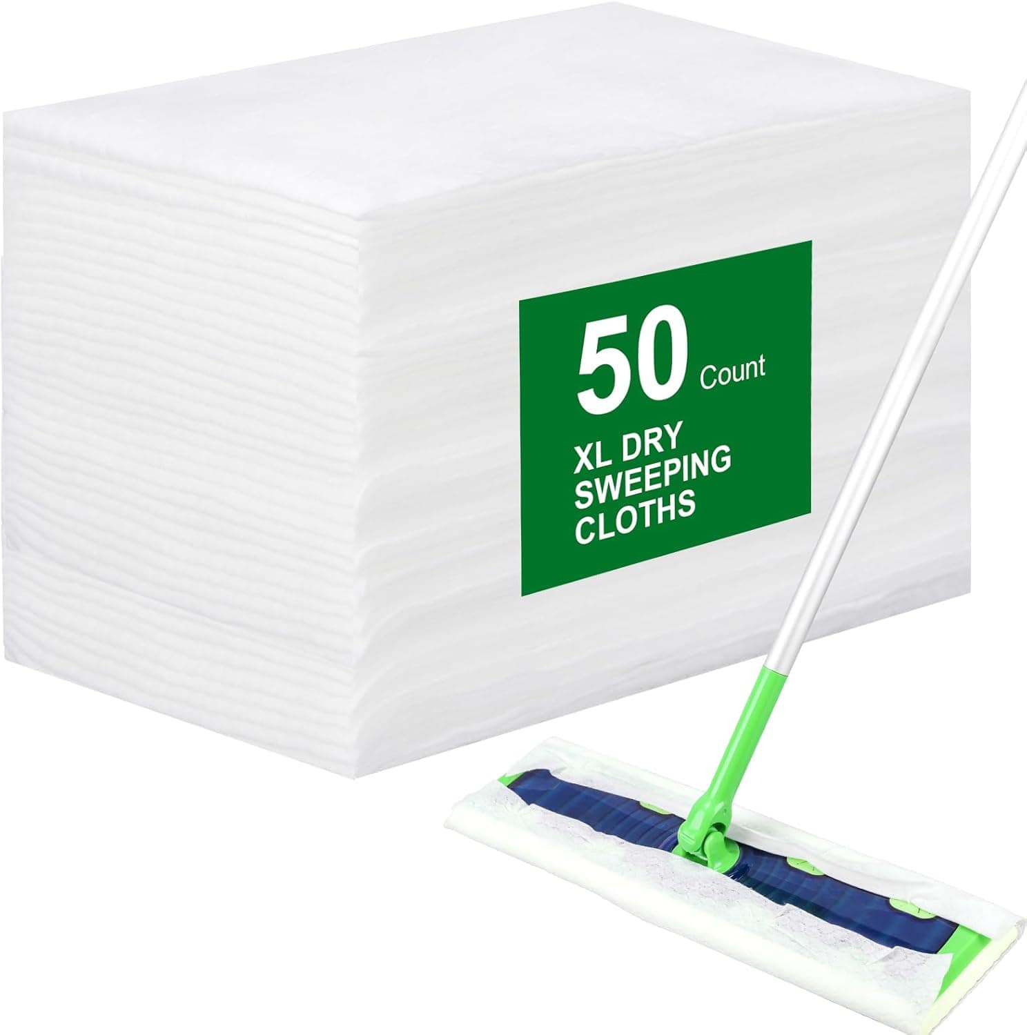 Disposable Non-Woven Cloths XL Dry Sweeping Cloths 50 Count with Reusable Microfiber Mop Pads 6 Pack for Swiffer Sweeper XL Mop
