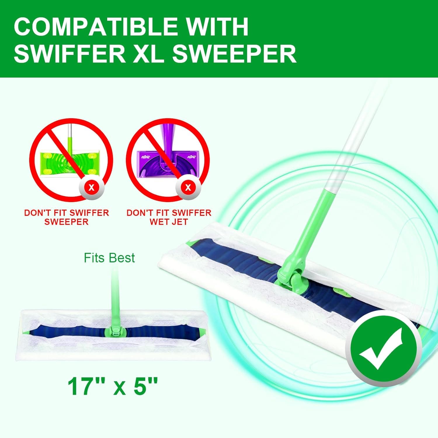 Disposable Non-Woven Cloths XL Dry Sweeping Cloths 50 Count with Reusable Microfiber Mop Pads 6 Pack for Swiffer Sweeper XL Mop