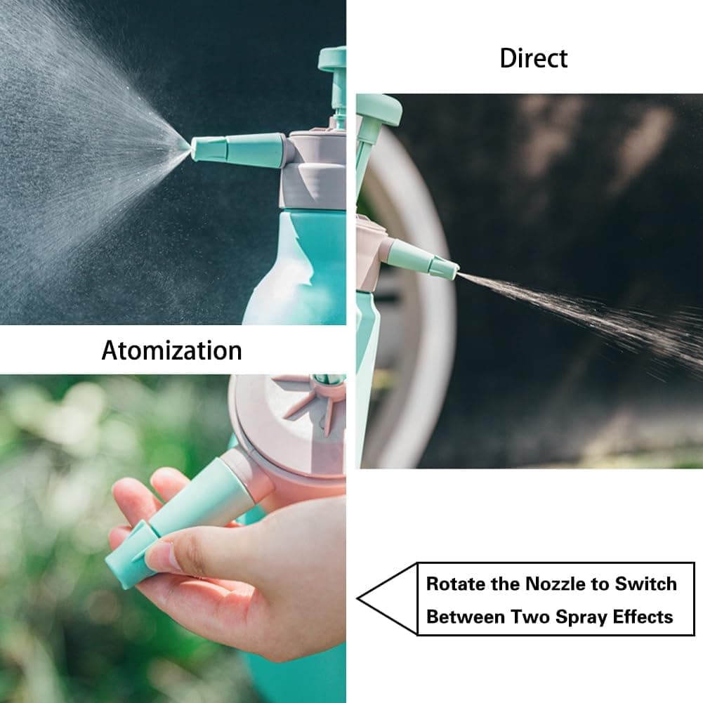 Garden Pump Sprayer, 68 oz/0.5 Gallon Hand Held Pressure Sprayer with Safety Valve ＆ Adjtable Nozzle, Large Capacity Bottle Water Weed Flower Plant Lawn Home Washing Spray 2L (Turquoise)