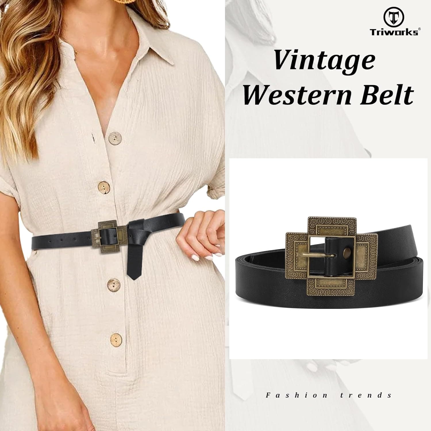 Western Concho Leather Belt Chunky Boho Style 1 Inch Width Black