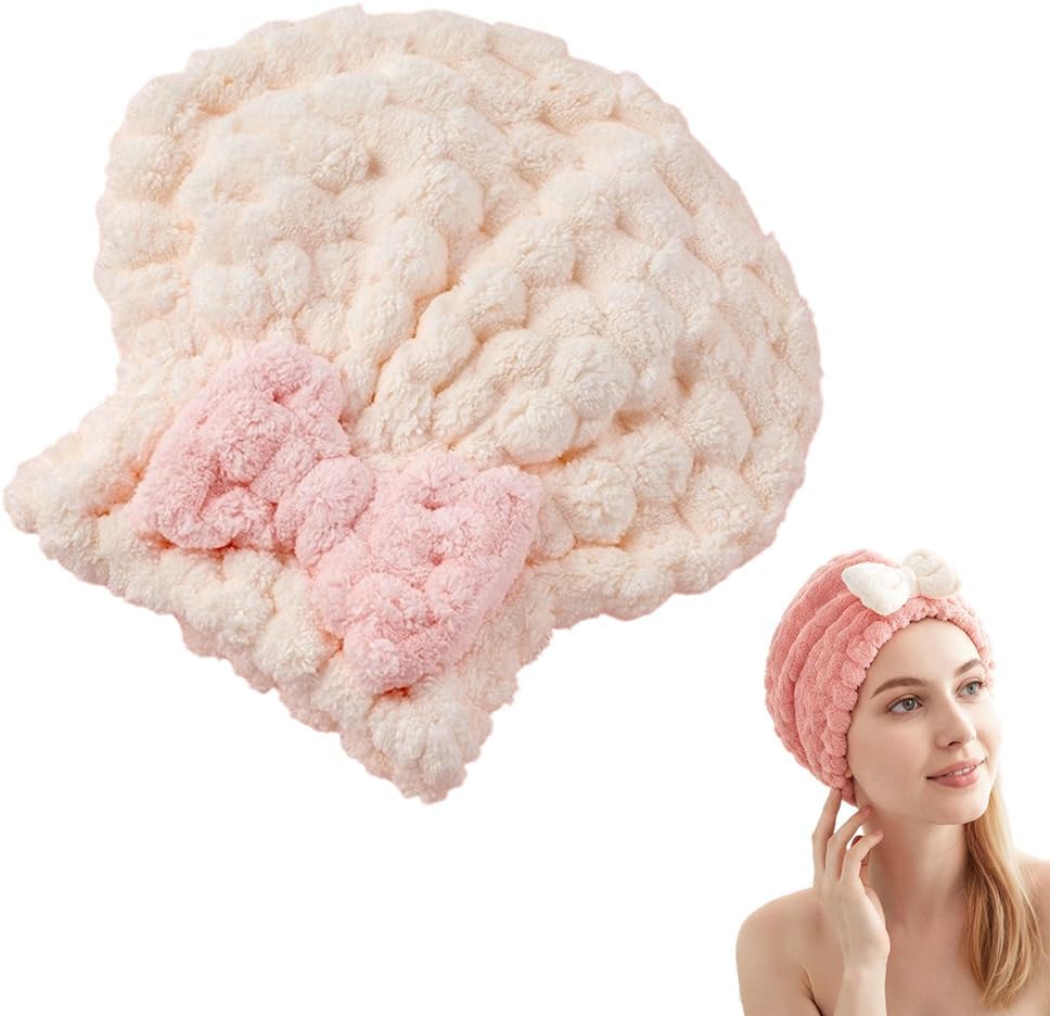 Super Absorbent Hair Towel Wrap for Women, 2026 Upgraded Microfiber Hair Towel, Quick Drying, Soft & Lightweight, Hair Turban Wrap with Bow for Wet Hair (White)