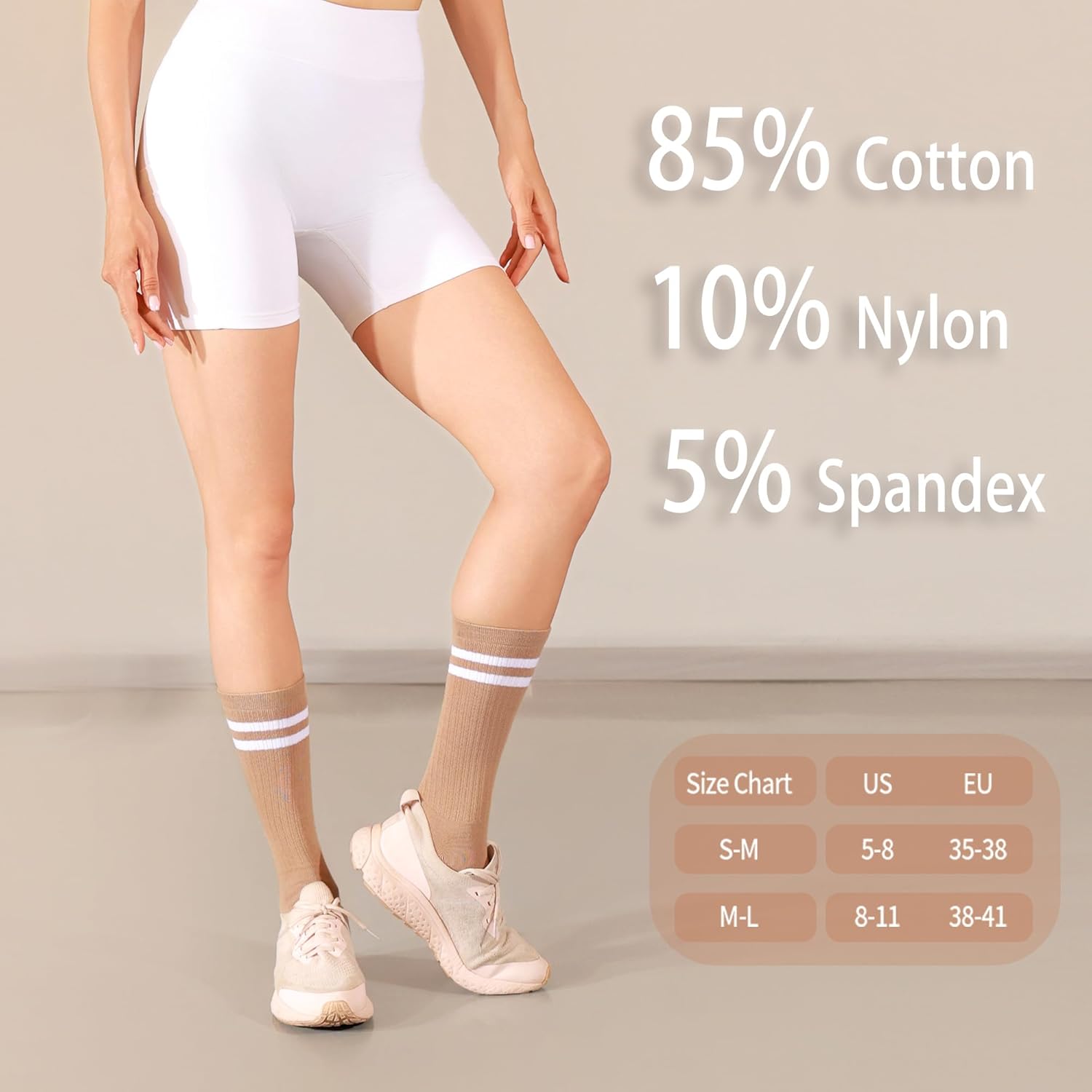 Womens Striped Socks Cotton Athletic Running Chioned Calf Socks Casual School Style 3 Pairs