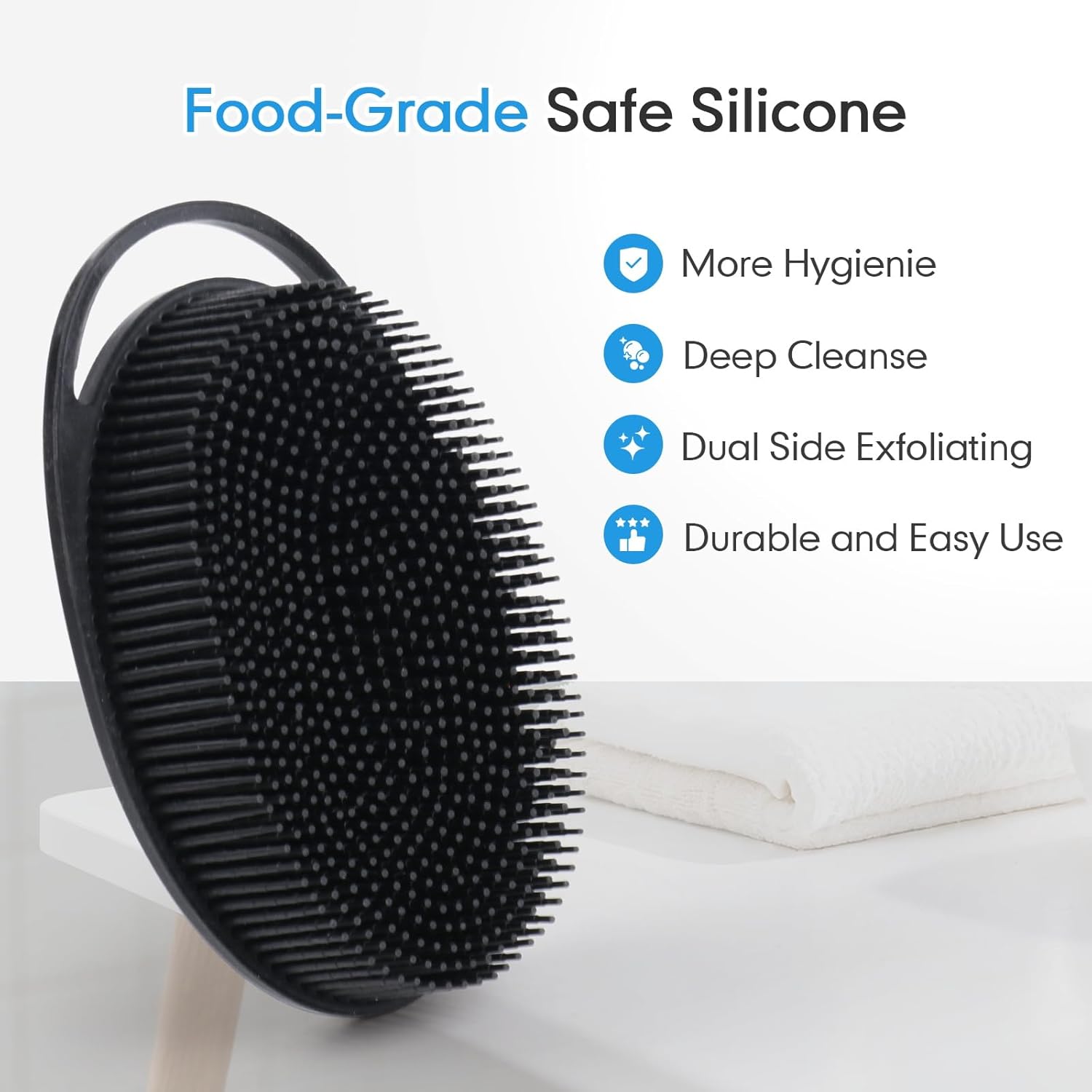 Silicone Body Scrubber for Shower, Dual-Sided Exfoliating Brh, Massage and Deep Cleanse, Black and Blue, 2 Pack