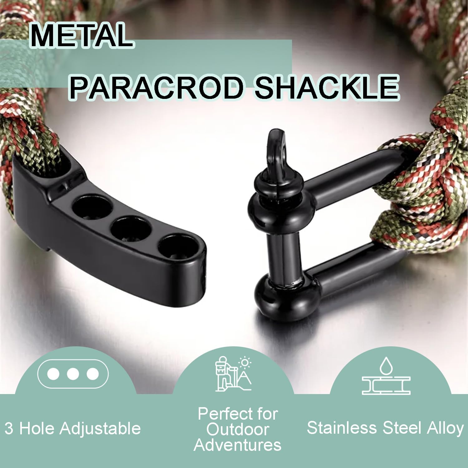 CooBigo 4pcs Paracord Bracelet Shackle Buckle, Metal Survival Bracelet Bow Anchor + D Ring Shackle Clasp Adjustable Screw Pin, Paracord Cord Rope Type III 7 Strand Parachute 550 Cord Bracelet