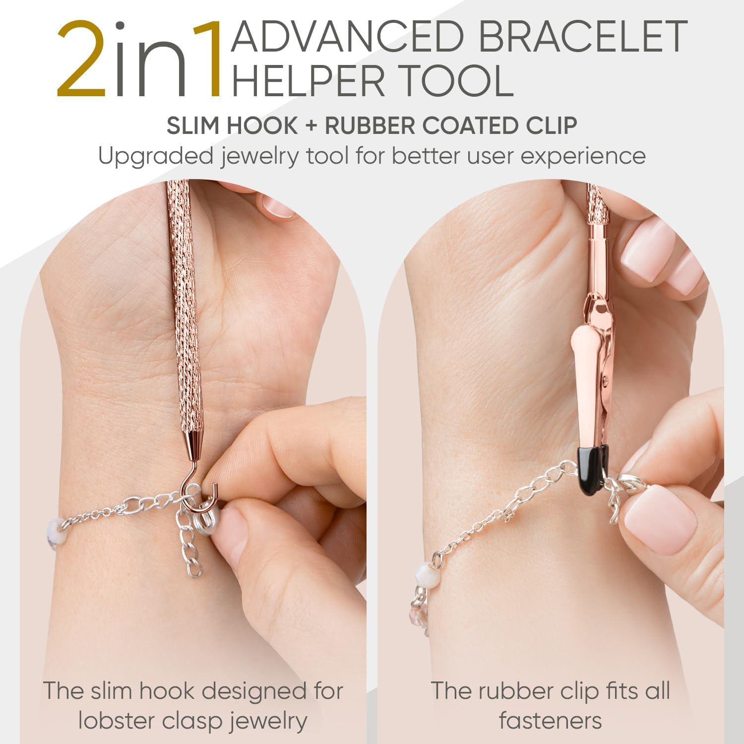 Bracelet Helper Tool with Hook - Fastener Helper Tool for Bracelet, Necklace, Jewelry, Watch - Rose, Emerald, Silver, Bundle