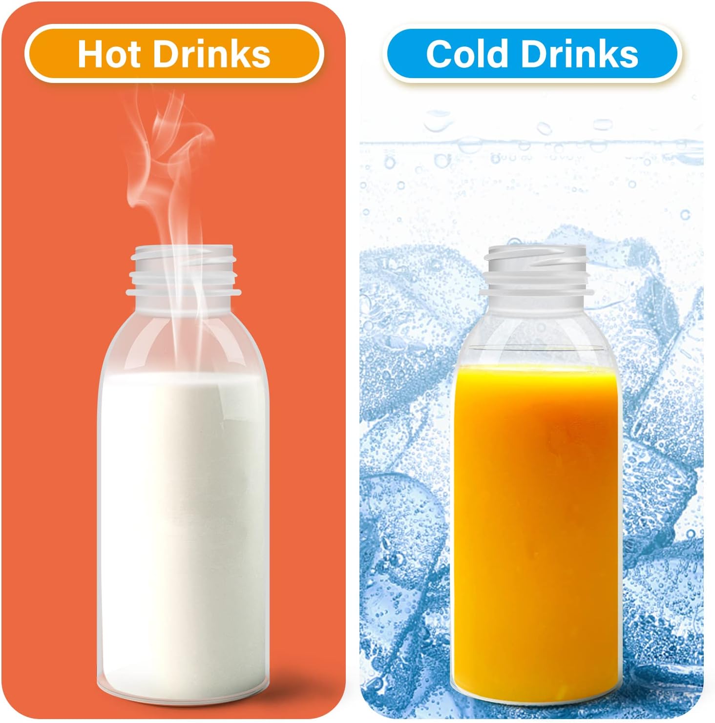 EONJOE Dishwasher Safe 16oz Plastic Bottles with Caps Reusable BPA Free PP5 Juice Milk Water Smoothie Bottle Heat-Resistant Refillable