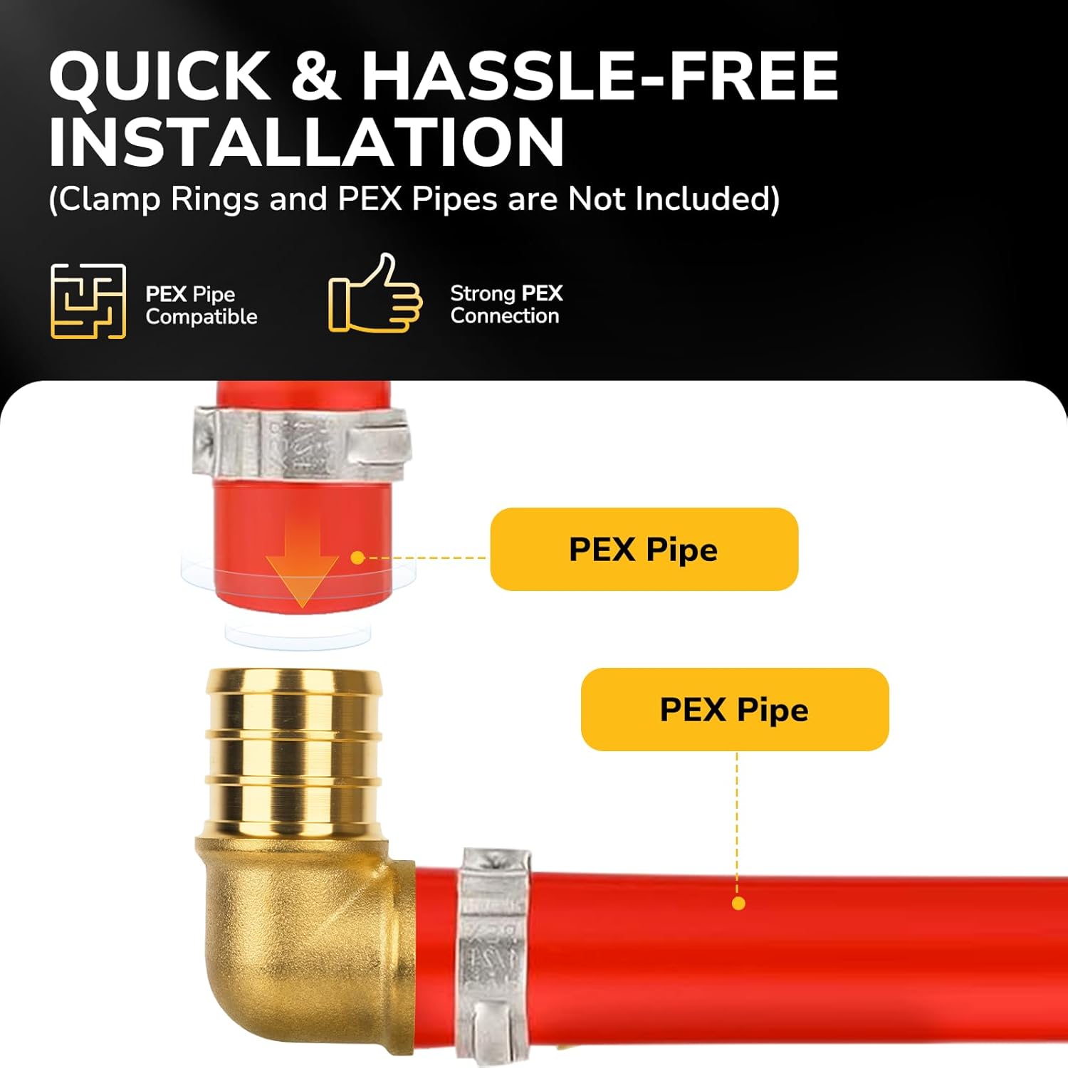Pex Fittings, 3/4" Pex 90 Degree Elbow, Heavy-Duty Brass Crimp Fittings for PEX Pipes with Leak-Resistant Construction, NSF & UPC Certified, 5-Pack