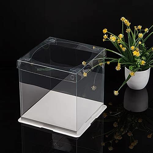 10 inch Clear cake Box, Large Transparent cake Box,tall cake boxes with Ribbon,10x10x9inch - Suitable for packing 8" or 10" cakes,Clear Gift Display Box for Carry Tall Layer Gift-6Pcs-White
