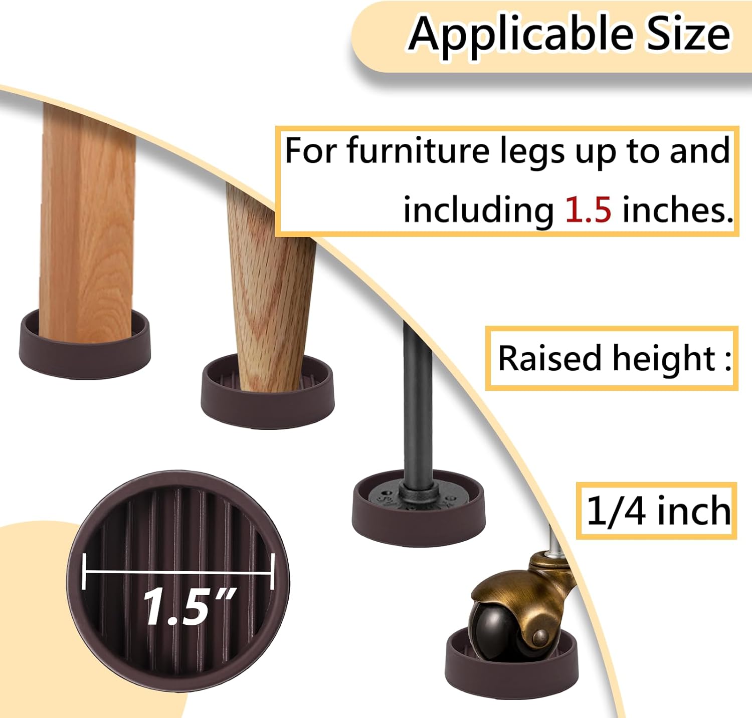 1.5x1.5 Round Rubber Furniture Caster Cups, Anti-Sliding Furniture Pads Bed Stopper Floor Protectors with Grip - Protect Any Flooring