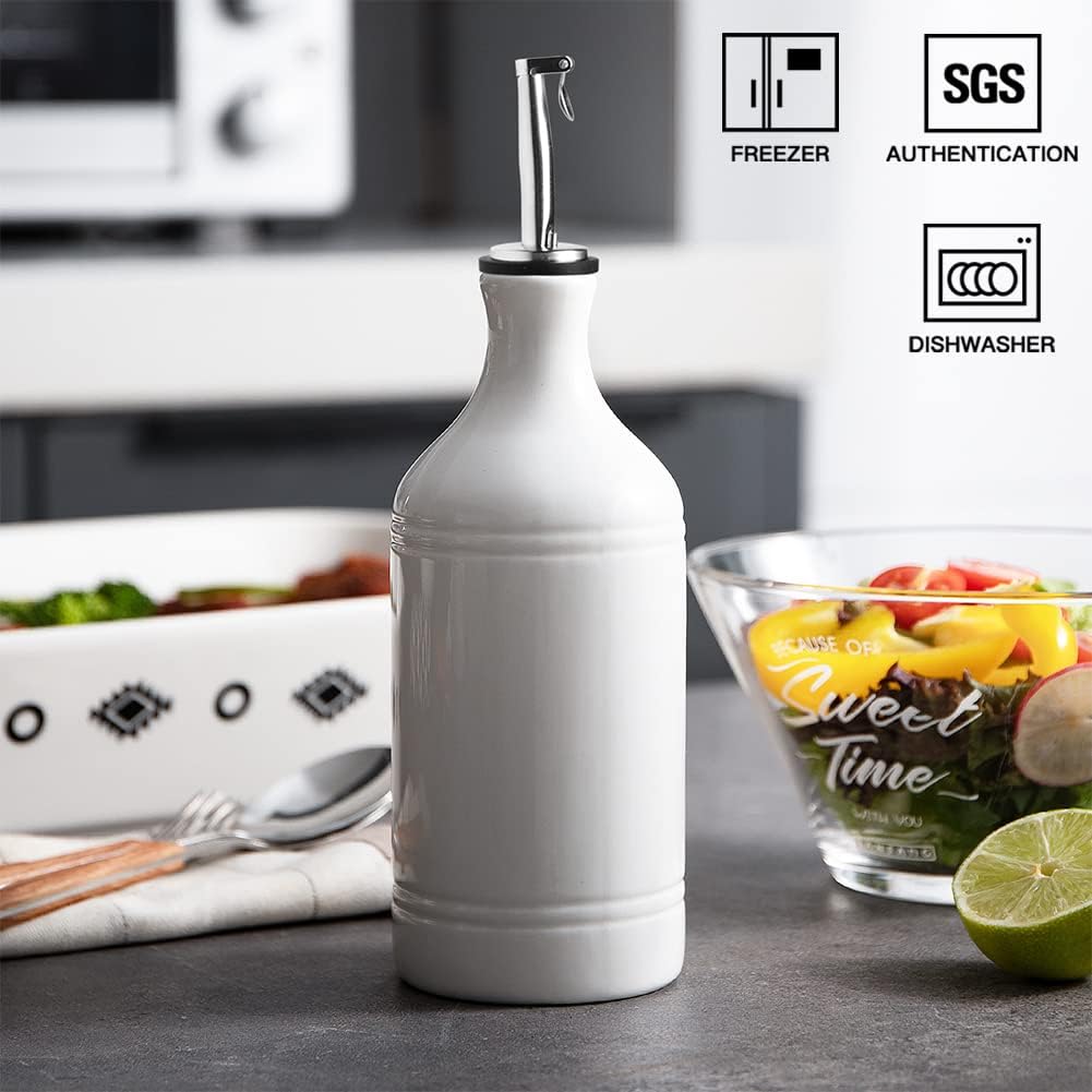 Ceramic Olive Oil Dispenser Bottle, Opaque Oil Cruet Protects Oil to Reduce Oxidation, Suitable for Storage Oil, Vinegar, Coffee Syrups & Other Liquids, Pack of 1, 15.5 Fl Oz (White)