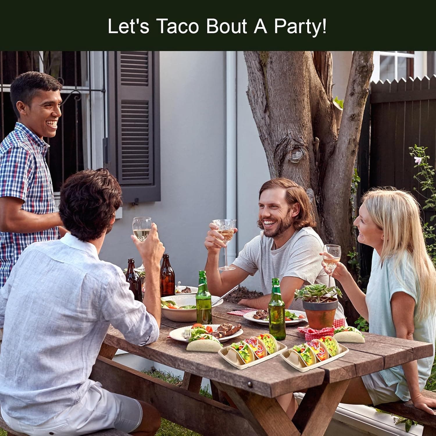 24PCS Disposable Taco Holders for Party, Premium Paper Taco Plates with 3 Dividers, Fiesta Tacos Holder Tray for Taco Tuesday Bar Serving Set, Decorations Supplies