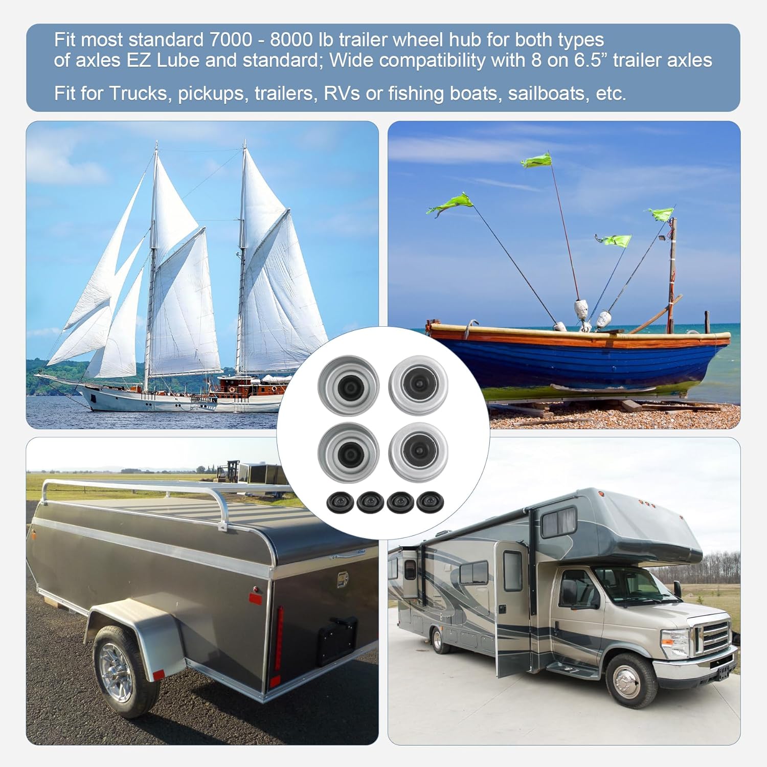 4pcs 2.72" Trailer Axle Wheel Hub and Bearing Dust Cap with Extra 4 Rubber Plugs for Most 7000-8000 lb Wheel Hubs Trailer Dexter EZ Lube Camper RV Bearing Dust Cap