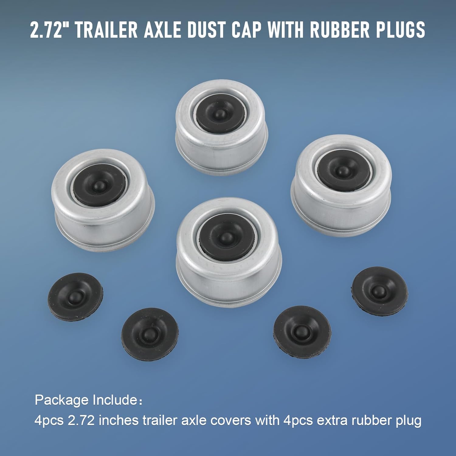 4pcs 2.72" Trailer Axle Wheel Hub and Bearing Dust Cap with Extra 4 Rubber Plugs for Most 7000-8000 lb Wheel Hubs Trailer Dexter EZ Lube Camper RV Bearing Dust Cap