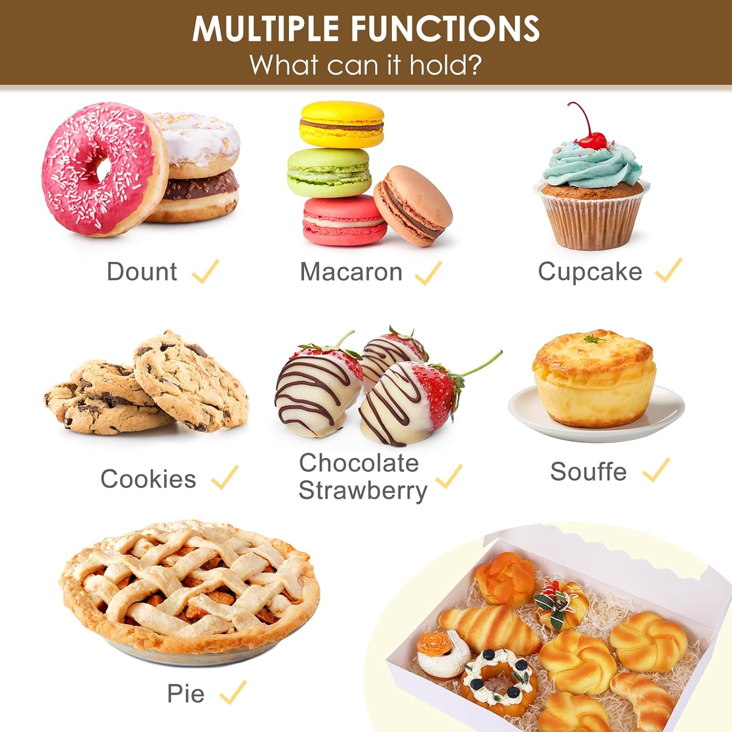 40pcs Cookie Boxes, 14x10x2.5 Inch Auto-Popup Bakery Boxes with Window, for Donuts, Pies, Cakes, Muffins, and Pastries