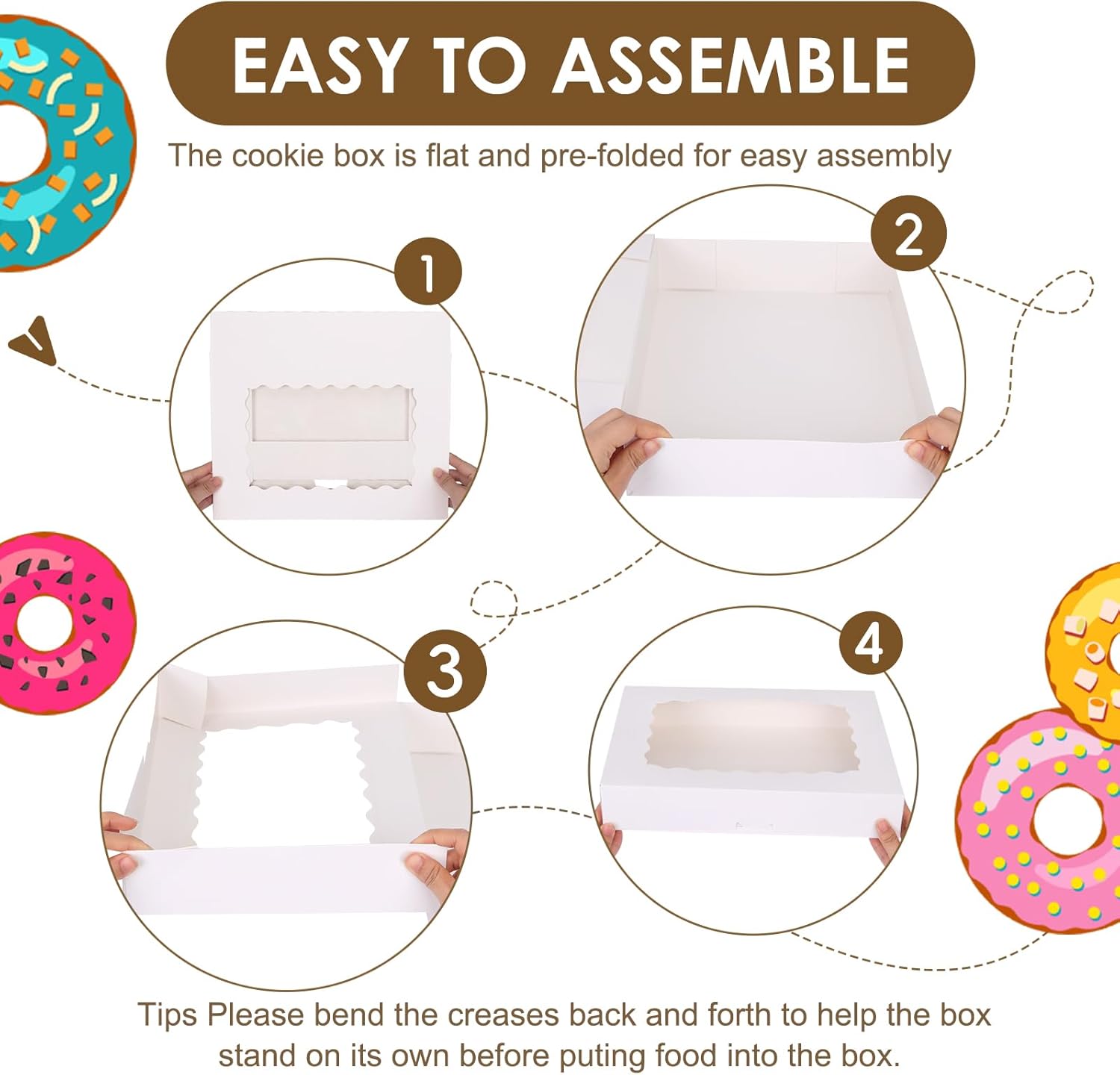 40pcs Cookie Boxes, 14x10x2.5 Inch Auto-Popup Bakery Boxes with Window, for Donuts, Pies, Cakes, Muffins, and Pastries