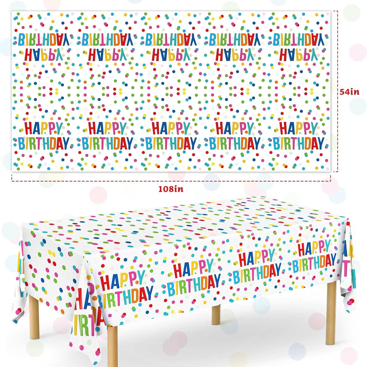 3pcs Birthday Tablecloth, Happy Birthday Decorations Set, Colorful Rainbow Dots Design with Happy Birthday Tablecloth. Waterproof Plastic Table Covers for Boys/Girls Party 54X108inch