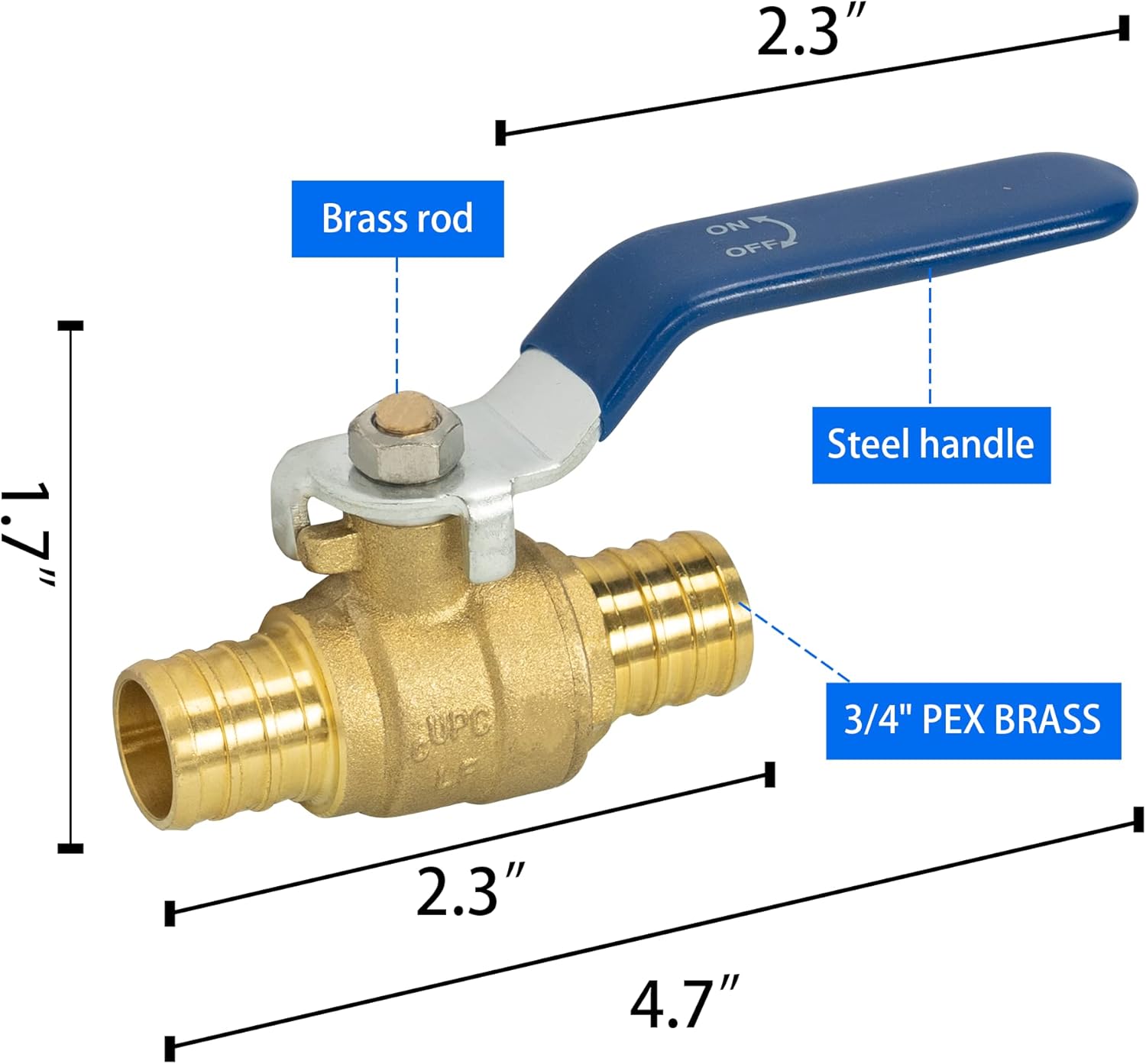 2 Pieces 3/4 Inch Pex Brass Full Port Shut Off Ball Valve Hot and Cold, Quarter Turn HOT (RED) COLD (BLUE) of Brass Water Stop Shut Off, 1 Piece Each