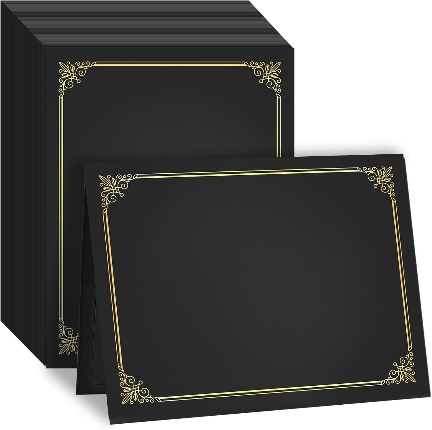 50 Packs Black Certificate Holders - Diploma Holders, Certificate Covers with Gold Foil Border, for Letter Size 8.5 x 11 Award Certificate Paper and Documents
