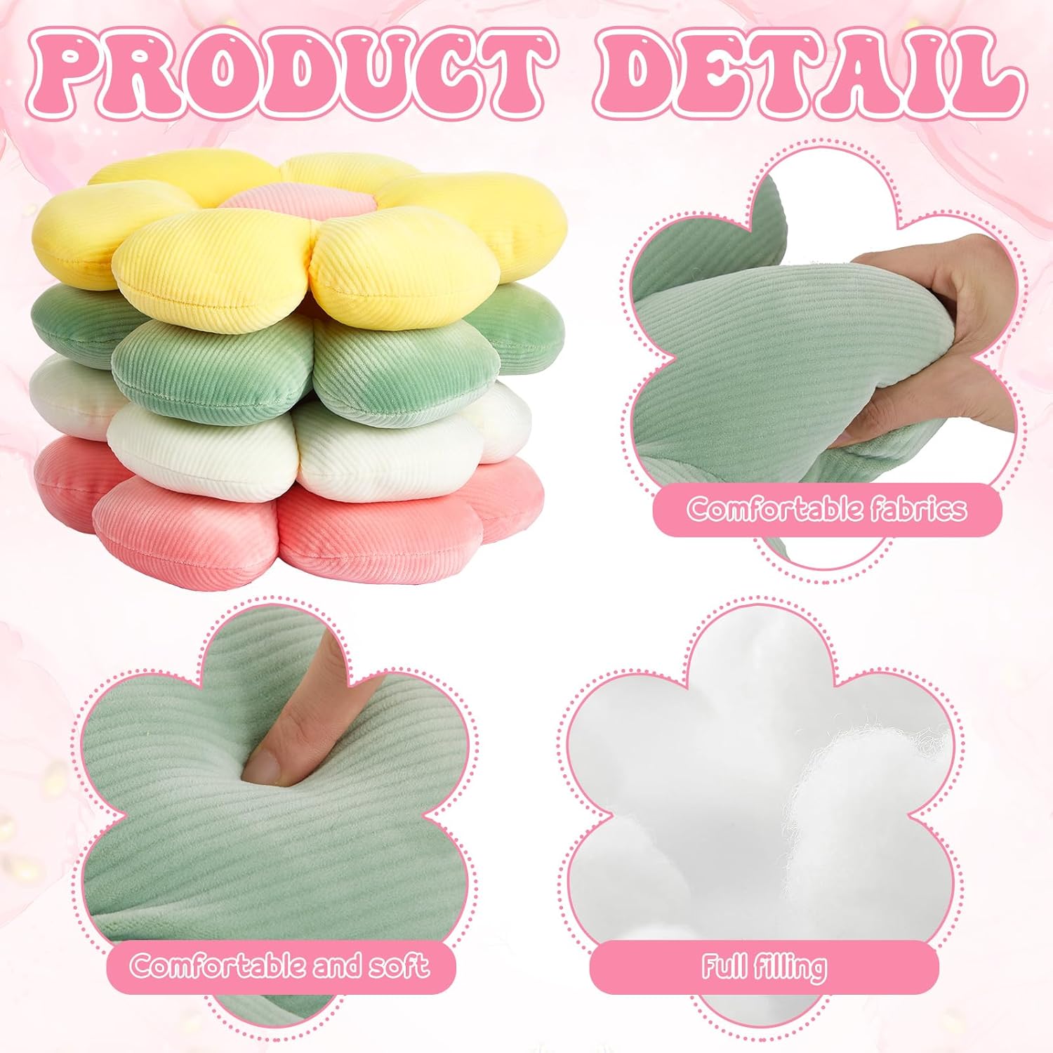 4 Pcs Flower Floor Pillows Cute Plush Flower Throw Pillows Daisy Floor Seat Cushion Chair Pads for Back to School First Day of School for Sofa Couch Bed Decor(15 Inch,Light Color)