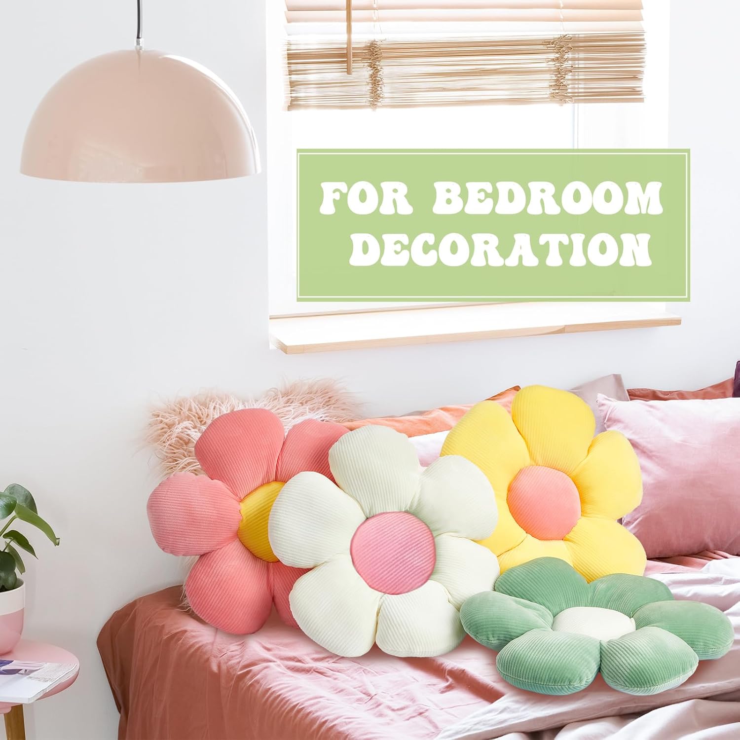 4 Pcs Flower Floor Pillows Cute Plush Flower Throw Pillows Daisy Floor Seat Cushion Chair Pads for Back to School First Day of School for Sofa Couch Bed Decor(15 Inch,Light Color)