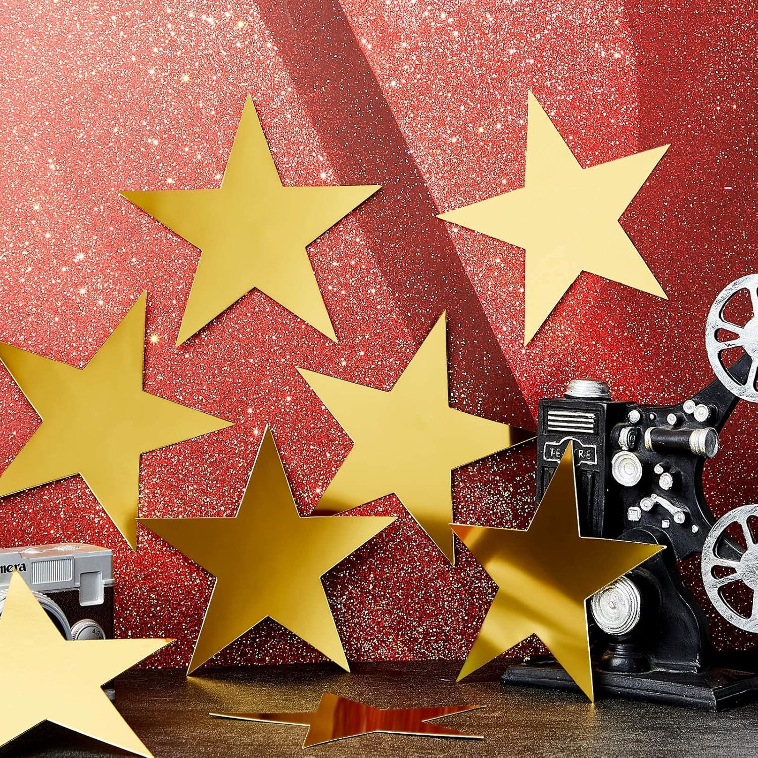 80 Pieces Stars Cutouts Glitter Double Printed Paper Cardboard Stars Decorations for Bulletin Board Classroom Wall Party Decoration Supply, 6 Inches(Gold)