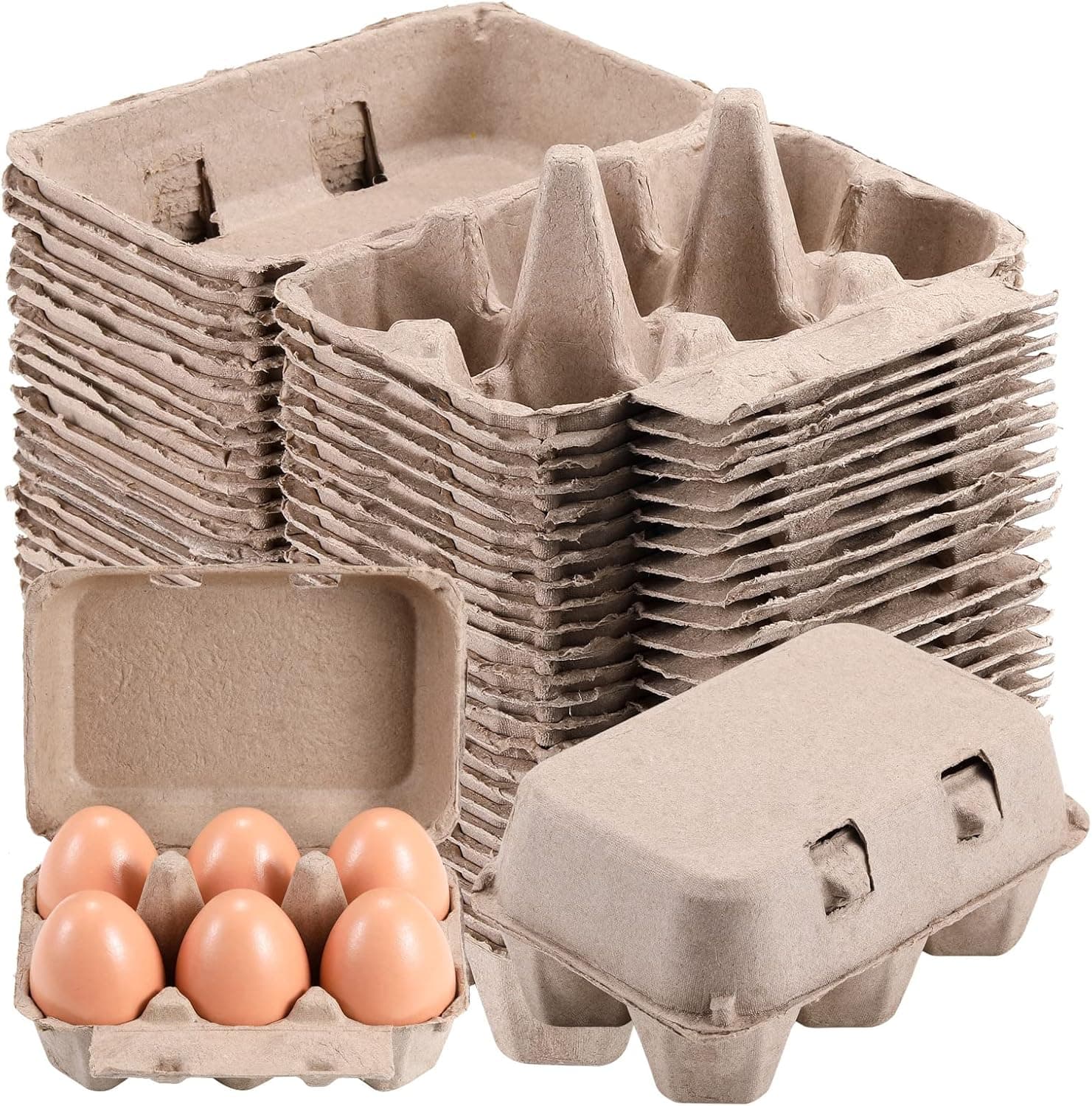Vintage Egg Cartons 6 Count Blank Natural Pulp Clamshell Design 5.8 x 3.97 x 2.69 Inch Reusable Strong Storage Tray for Chicken Eggs 25 Pack
