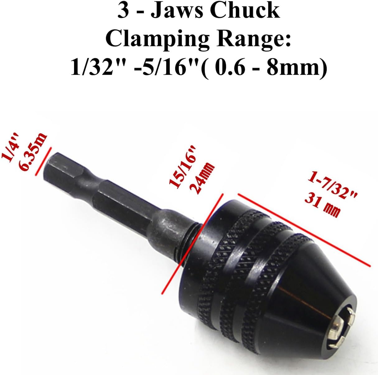 Drill Bit Adapter with 1/4 Hex Shank - 3Pcs Small Drill Chuck Extension for Impact Driver (0.6-8mm,0.3-3.6mmX2)