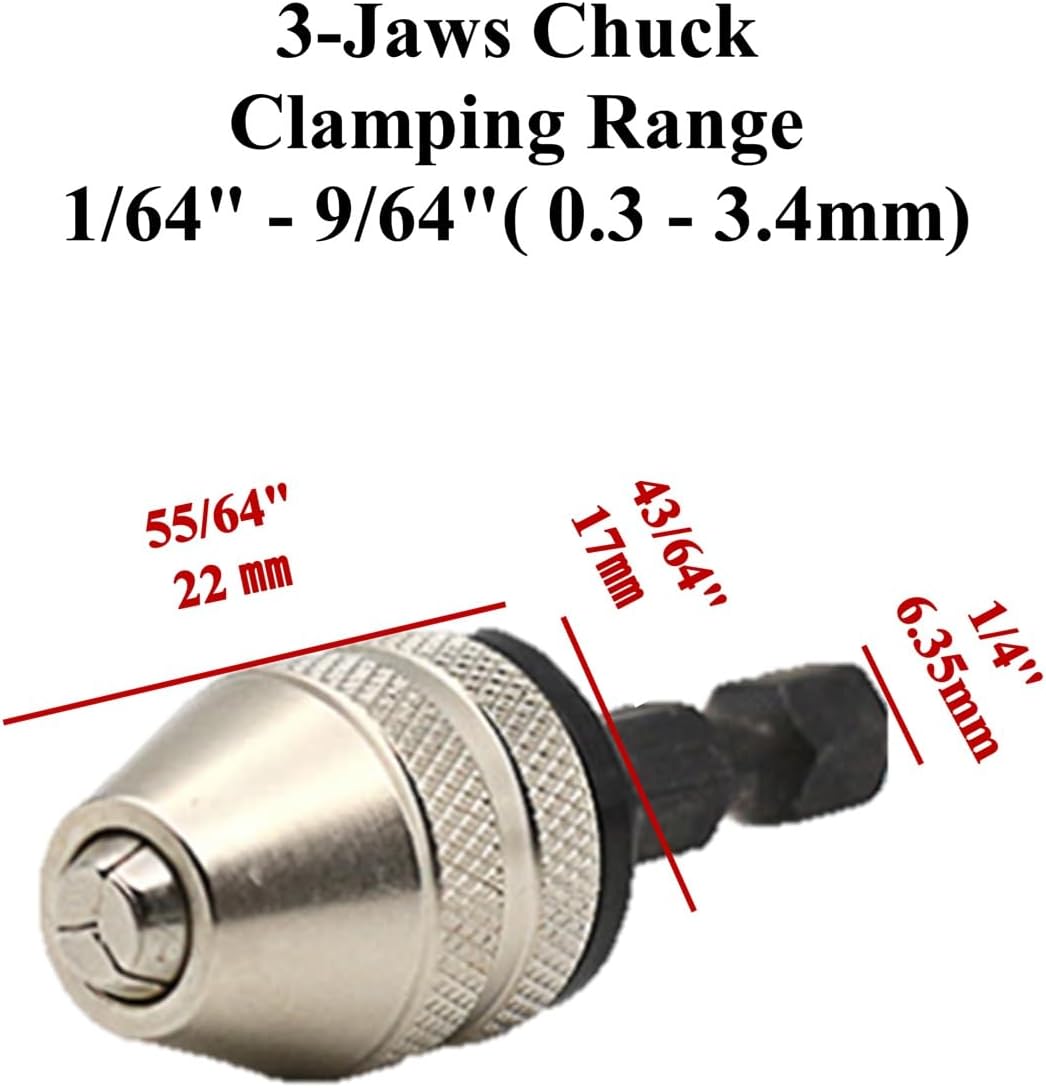 Drill Bit Adapter with 1/4 Hex Shank - 3Pcs Small Drill Chuck Extension for Impact Driver (0.6-8mm,0.3-3.6mmX2)